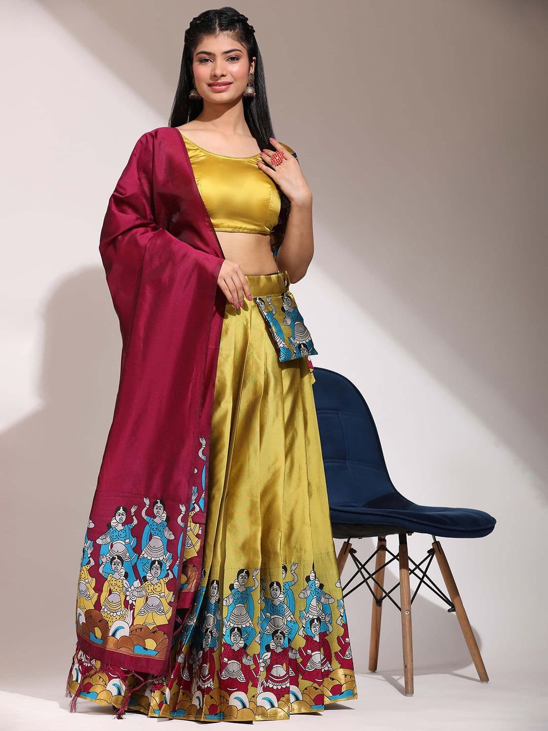 DIVASTRI Woven Design Silk Semi-Stitched Lehenga & Unstitched Blouse With Dupatta - view 1