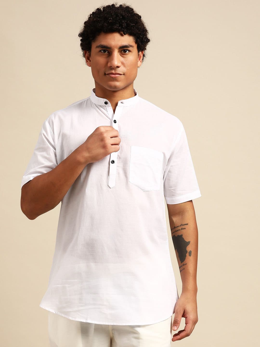 RAJUBHAI HARGOVINDAS Band Collar Pure Cotton Short Kurta - view 1