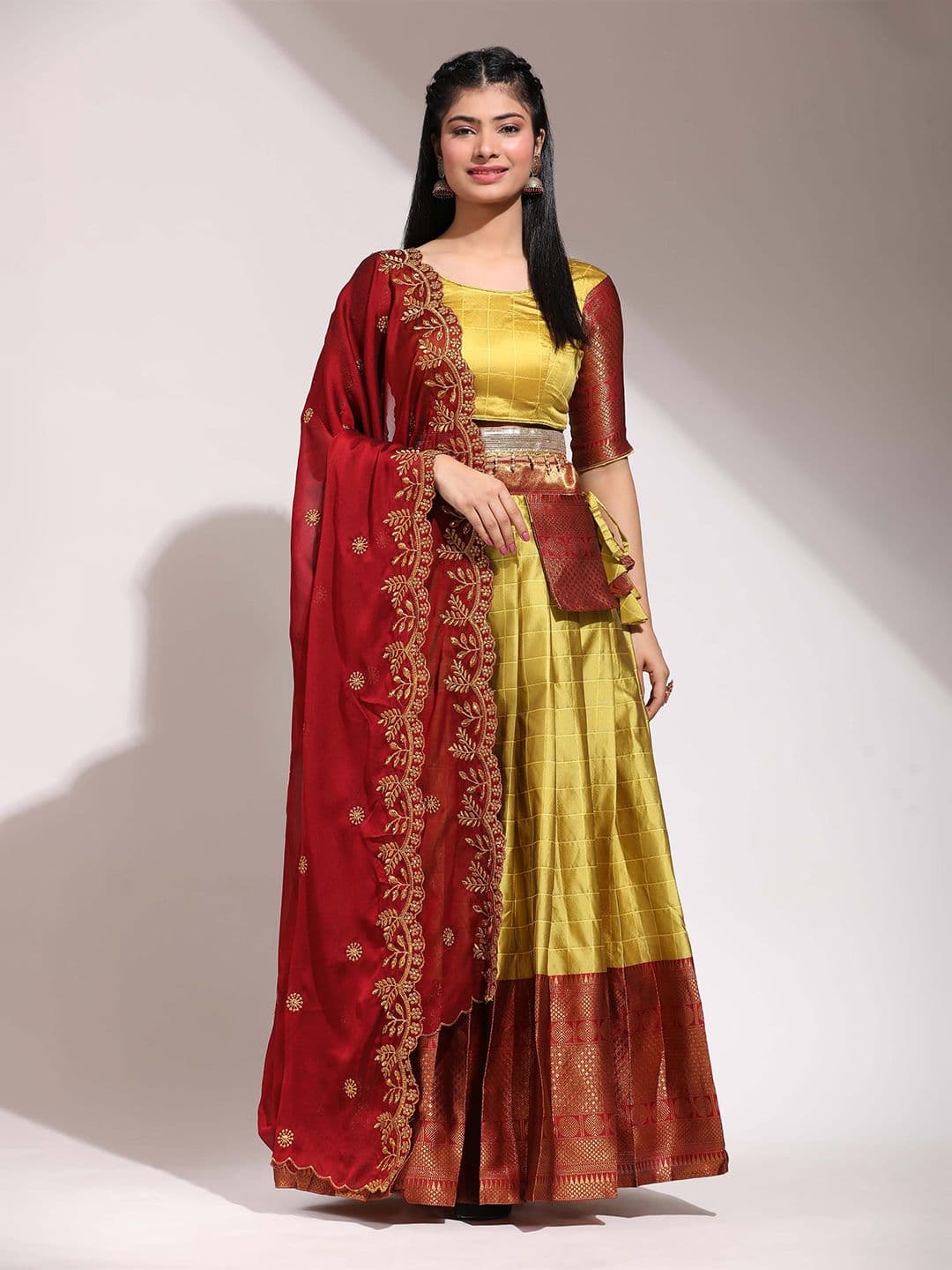 Fabcartz Woven Design Semi-Stitched Lehenga & Unstitched Blouse With Dupatta - view 1