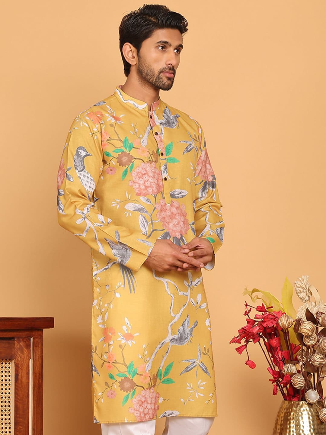Jompers Floral Printed Mandarin Collar Pure Cotton Straight Kurtas - view 1