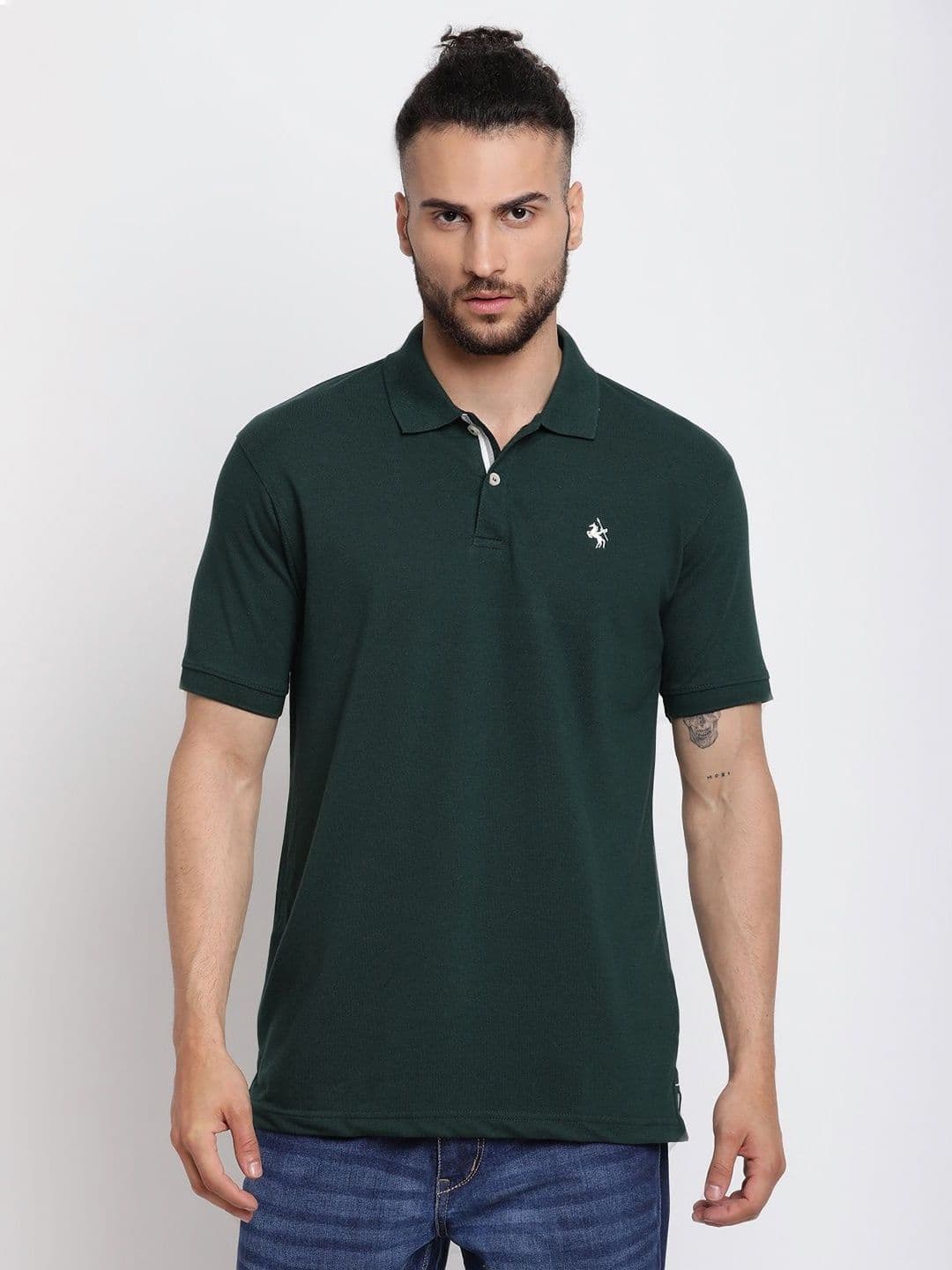 Cantabil Men Solid Polo Collar Cotton T-shirt - view 1