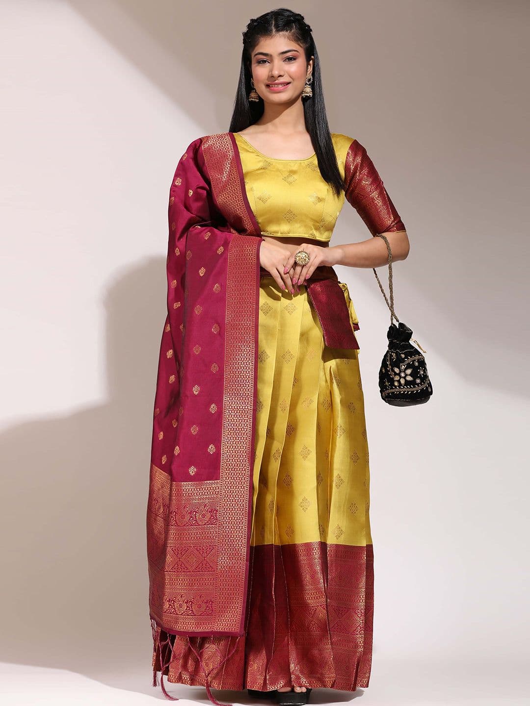 DIVASTRI Woven Design Silk Semi-Stitched Lehenga & Unstitched Blouse With Dupatta - view 1