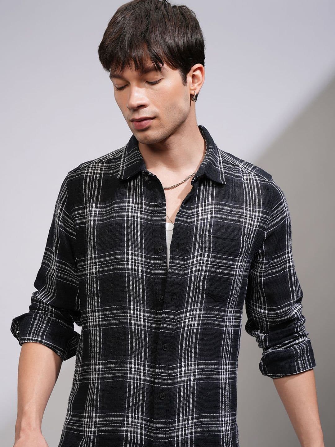 HIGHLANDER Men Dobby Textured Checked Casual Shirt - view 1