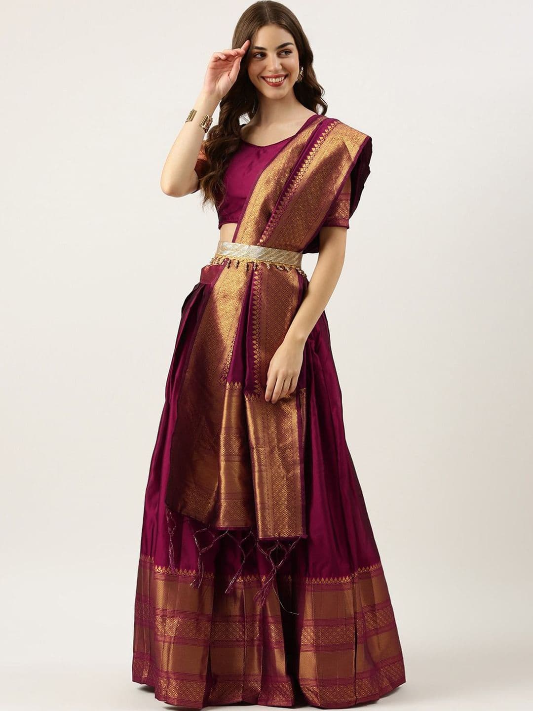 DIVASTRI Woven Design Zari Unstitched Blouse And Lehenga With Dupatta - view 1