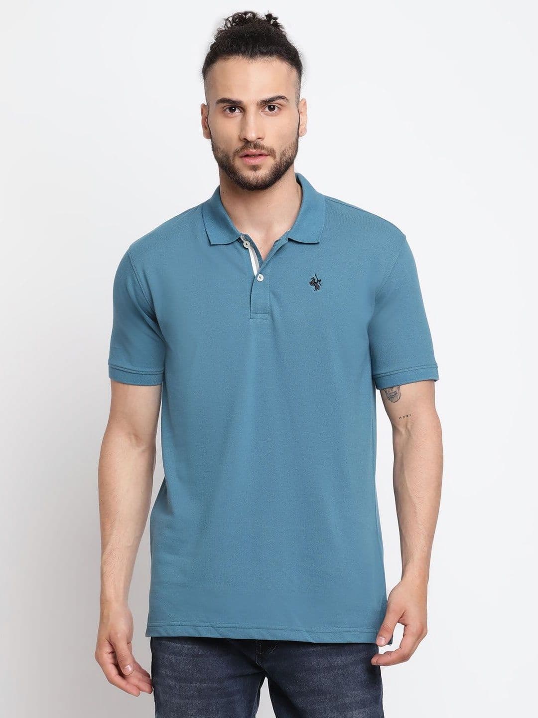 Cantabil Men Solid Polo Collar Cotton T-shirt - view 1
