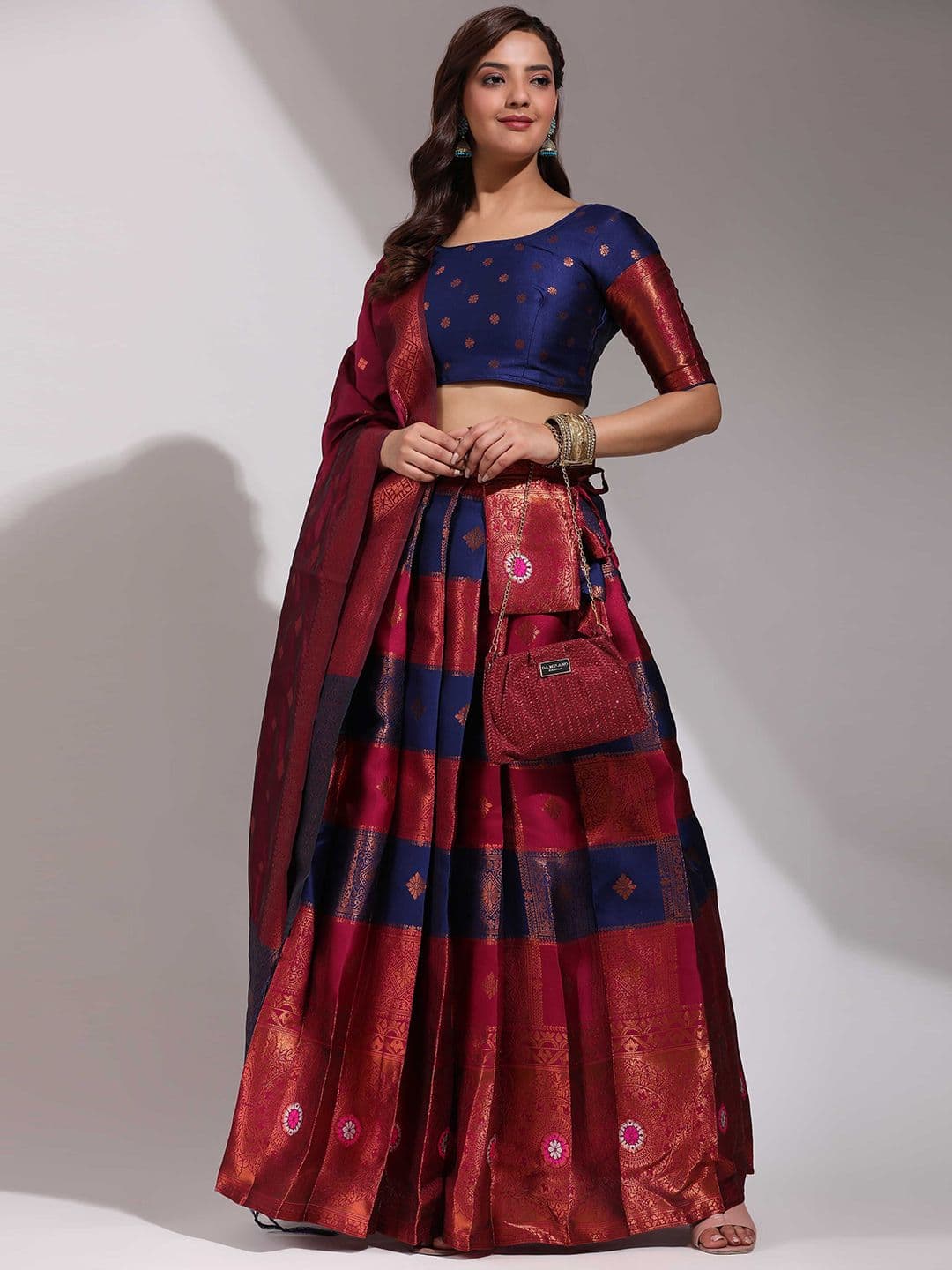 DIVASTRI Floral Woven Design Zari Unstitched Blouse And Lehenga With Dupatta - view 1