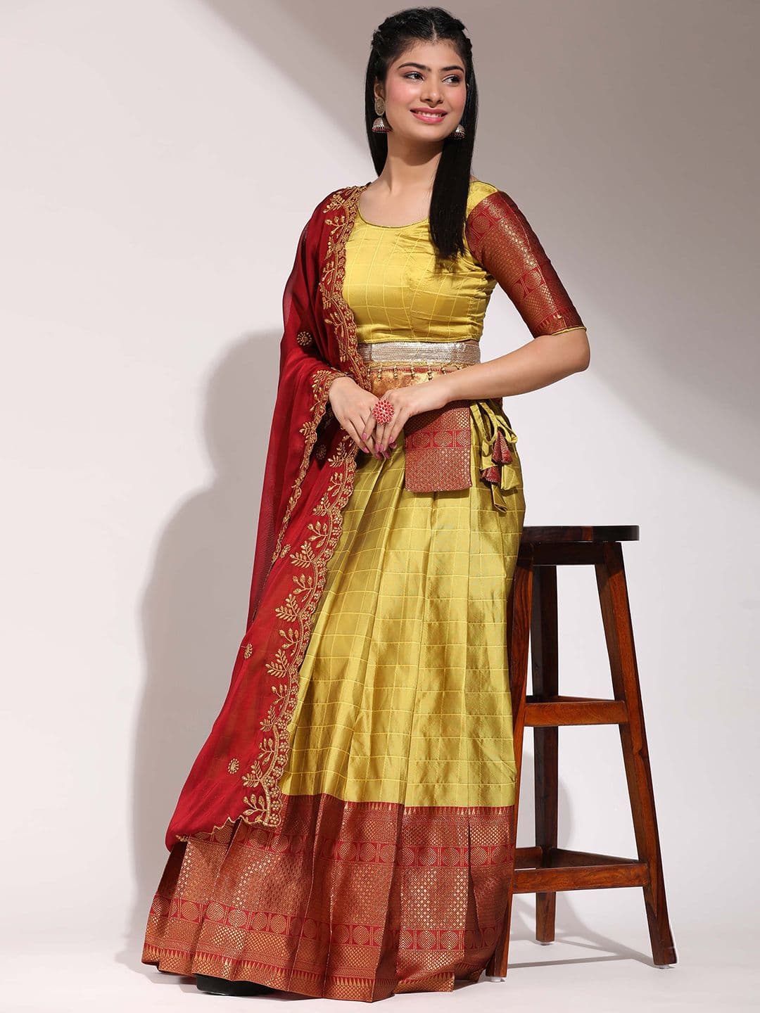 DIVASTRI Woven Design Zari Silk Semi-Stitched Lehenga & Unstitched Blouse With Dupatta - view 1