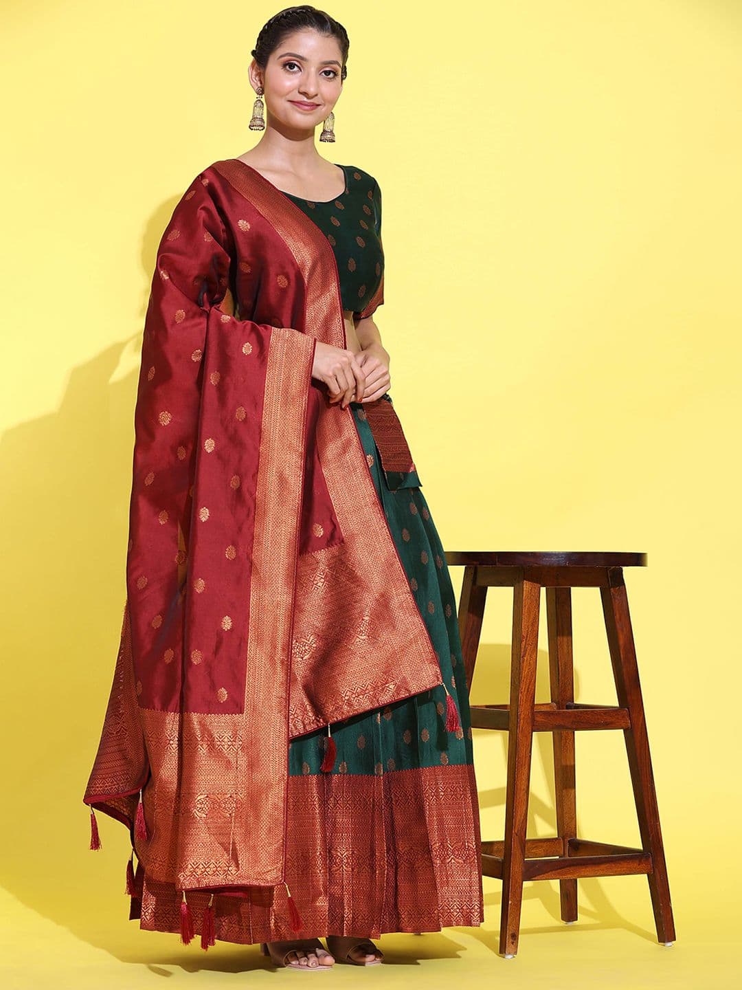 DIVASTRI Woven Design Taffeta Zari Silk Half Saree & Unstitched Blouse With Dupatta - view 1