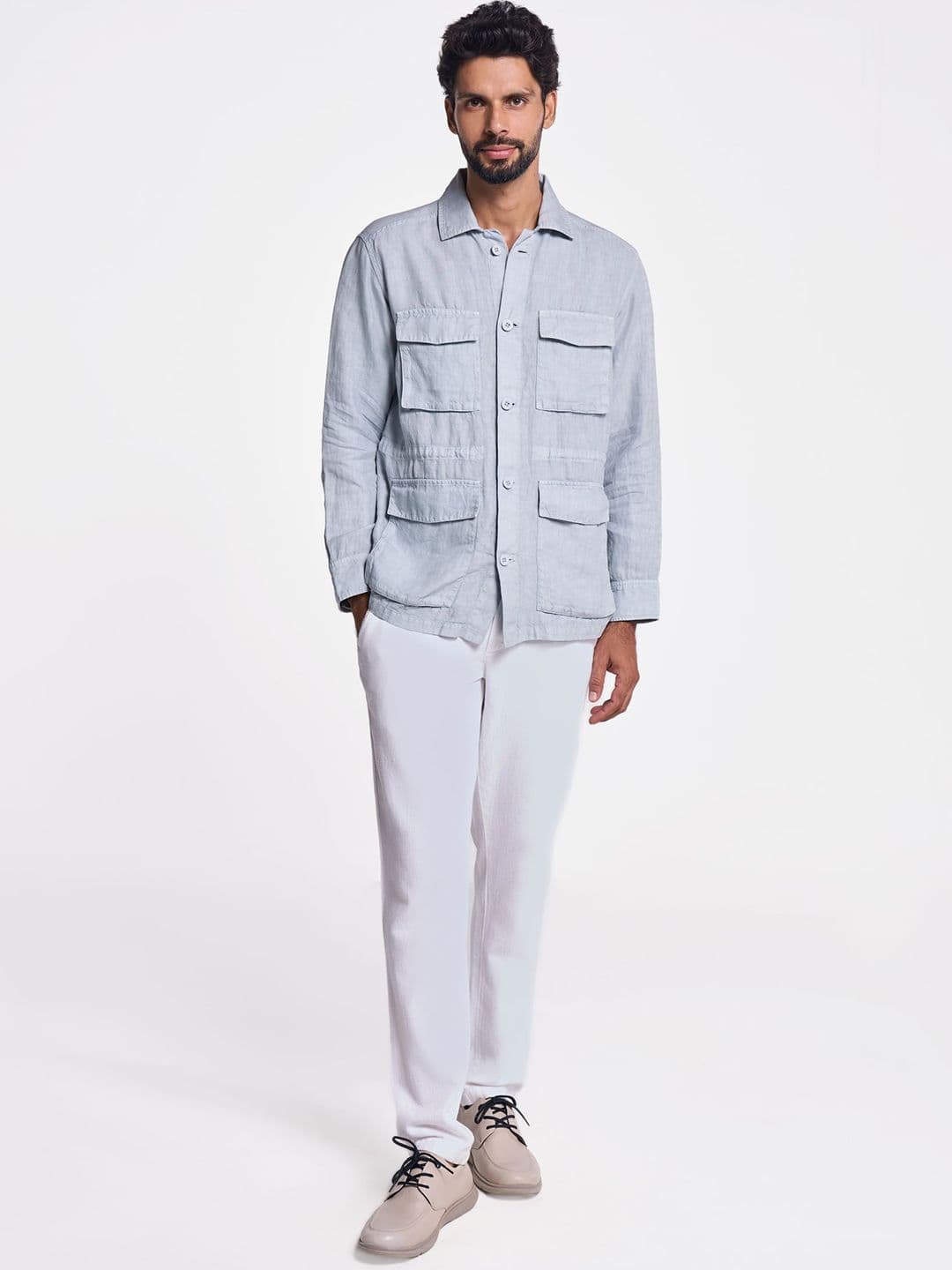 Terra Luna Men Spread Collar Washed Solid Cotton Casual Denim Jacket - view 1