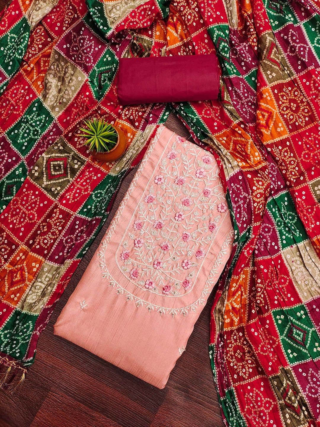HERE&NOW Floral Embroidered Unstitched Dress Material - view 1
