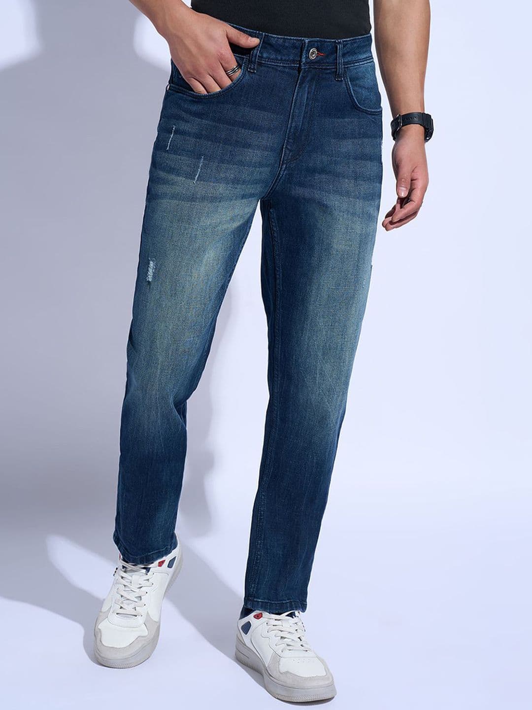 SF JEANS by Pantaloons Men Slim Fit Low Distress Light Fade Jeans - view 1