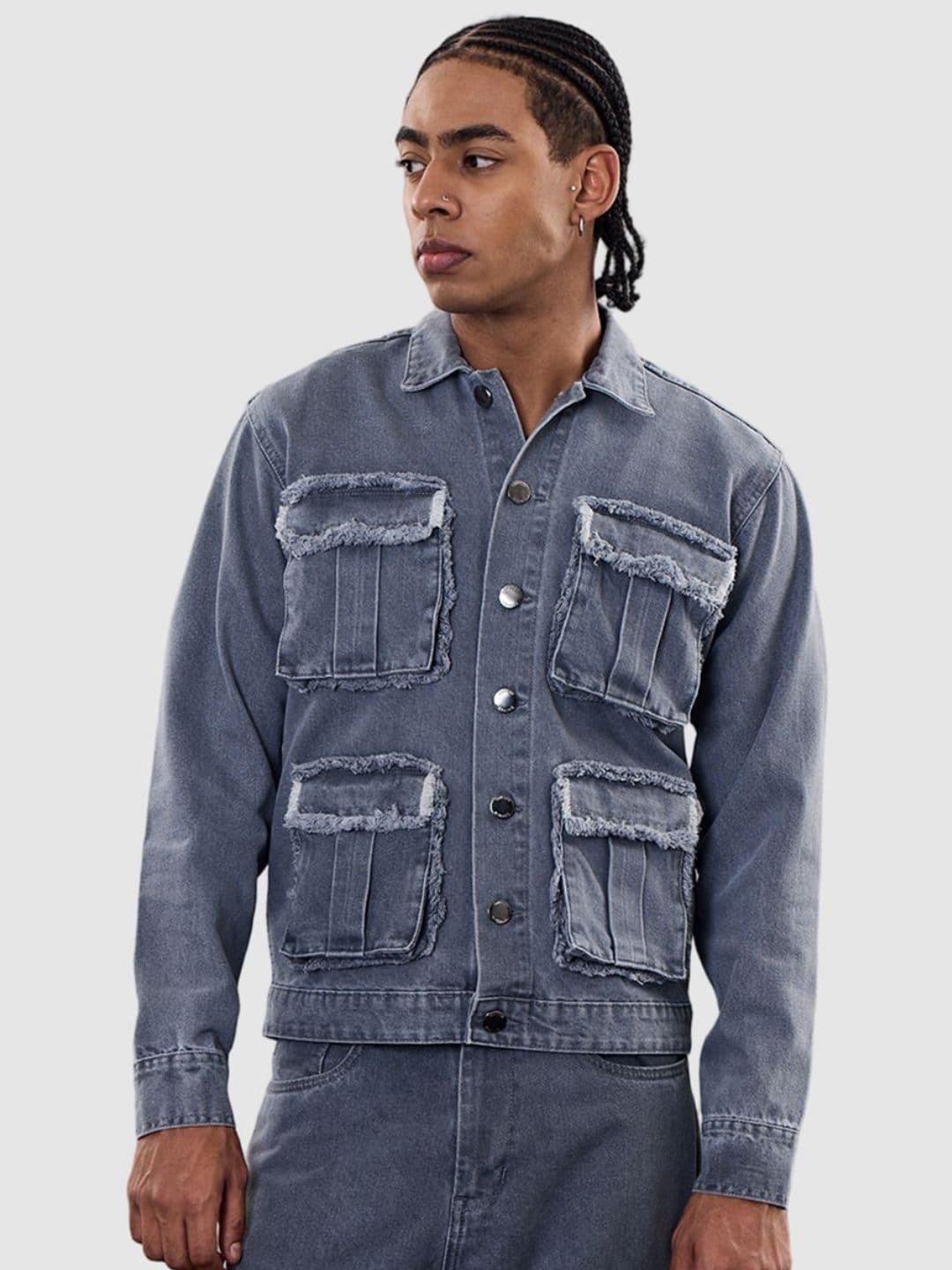 Snitch Men Revolution Solid Utility Pockets Denim Jacket - view 1
