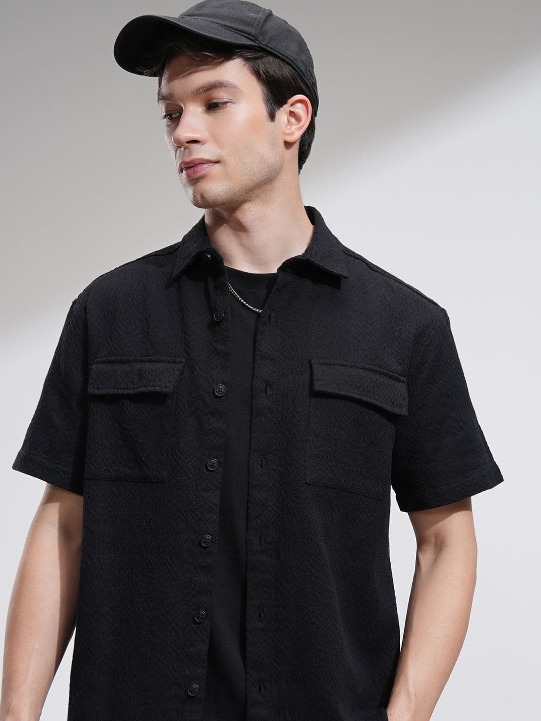 HIGHLANDER Men Jacquard Textured Solid Oversized Overshirt - view 1