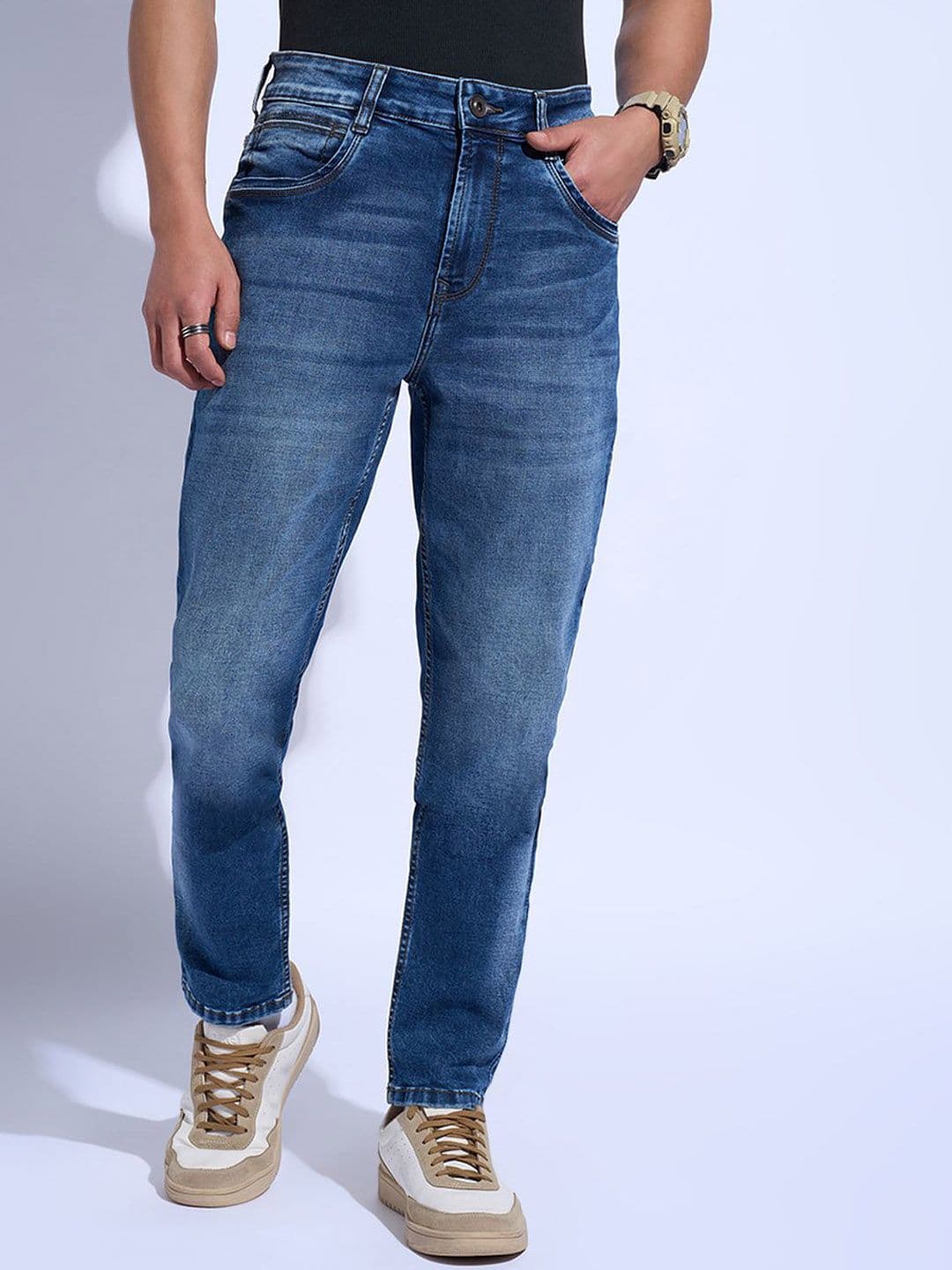 SF JEANS by Pantaloons Men Cotton Mid-Rise Slim Fit Heavy Fade Jeans - view 1