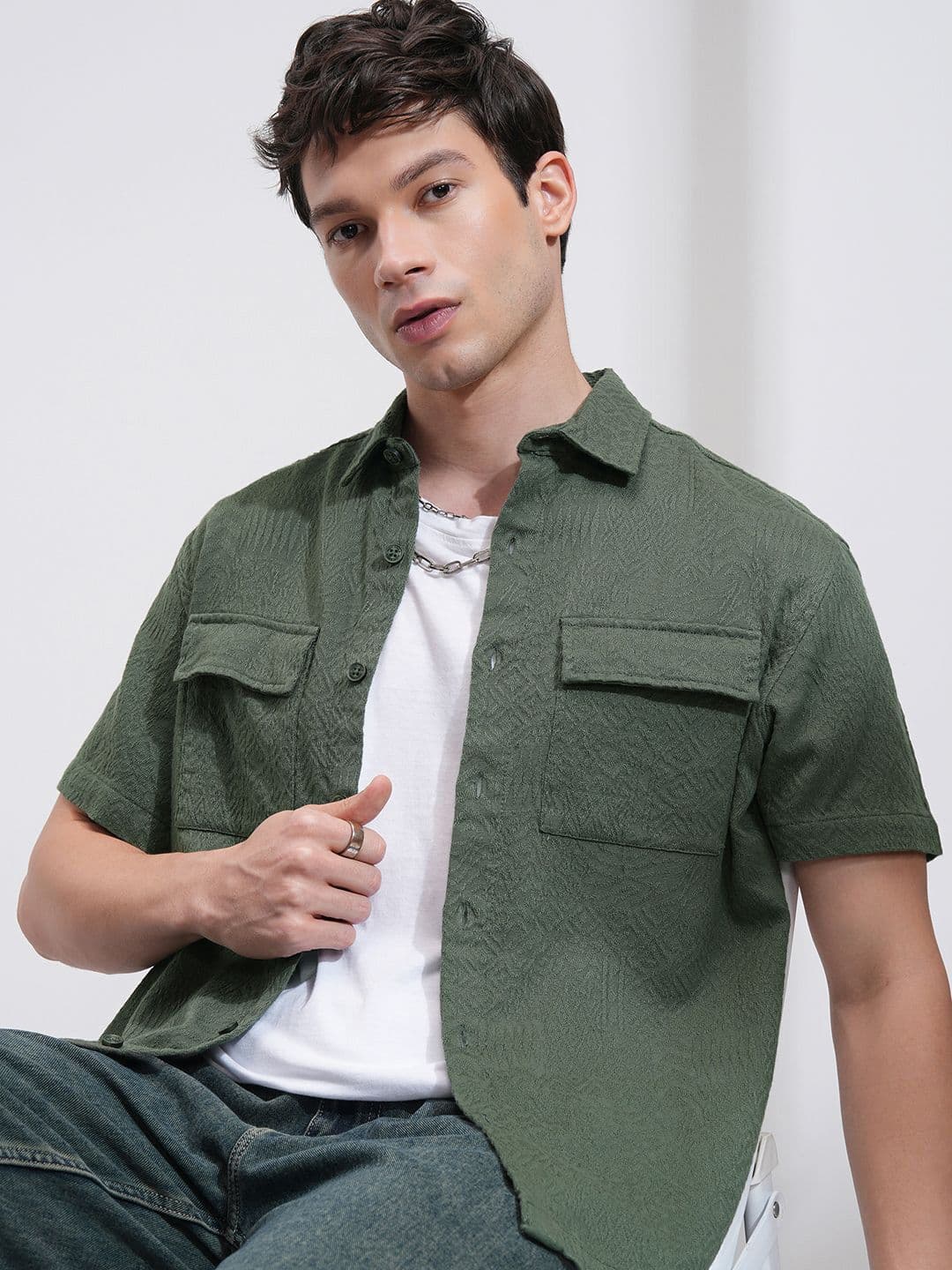 HIGHLANDER Men Jacquard Textured Solid Oversized Overshirt - view 1