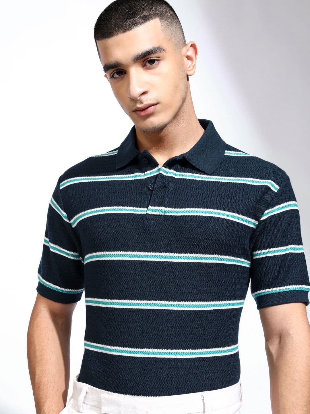 HIGHLANDER Men Striped Polo Collar Relaxed T-shirt - view 1