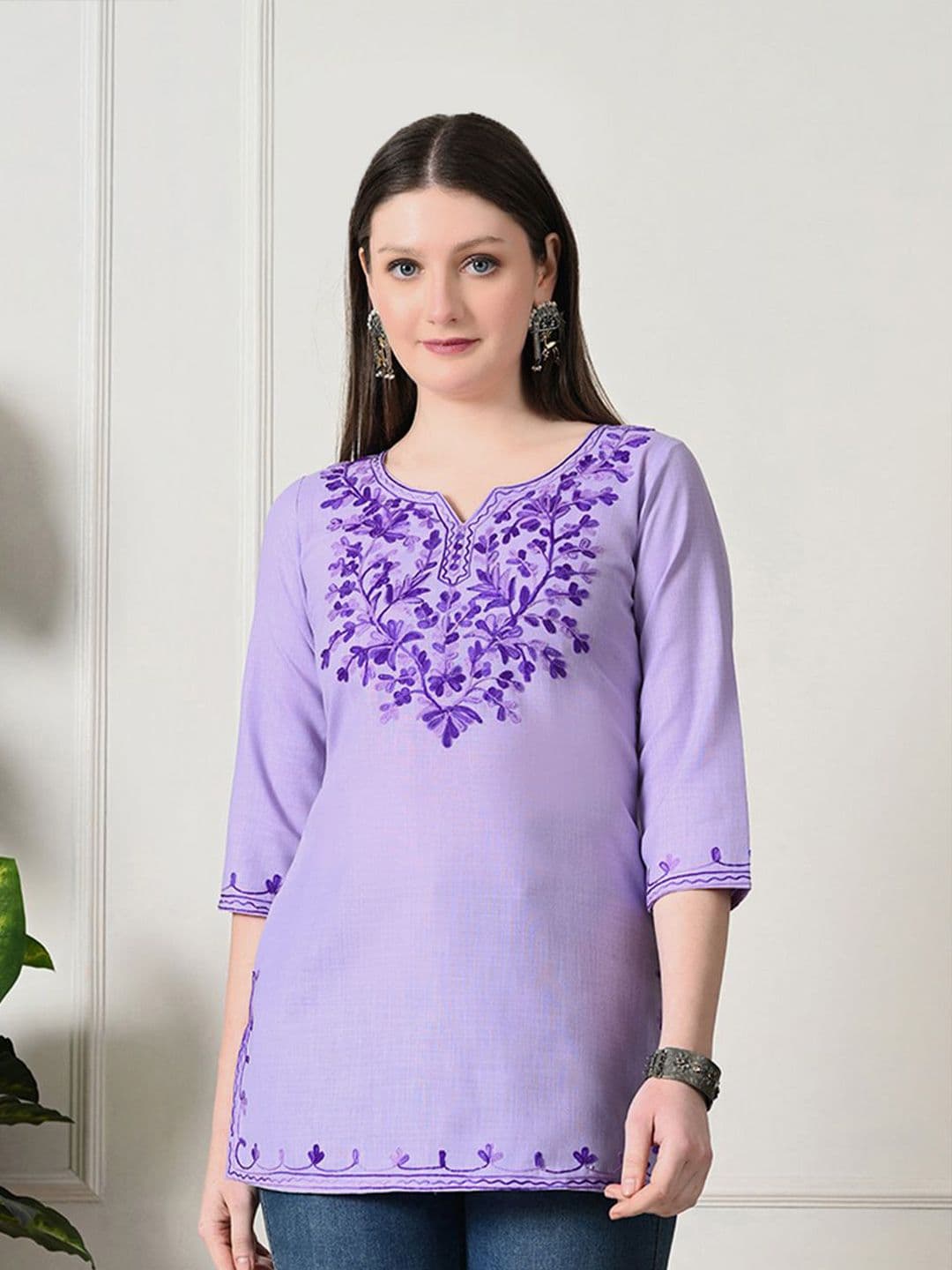 KALINI Women Ethnic Motifs Yoke Design Pure Cotton Thread Work Kurti - view 1