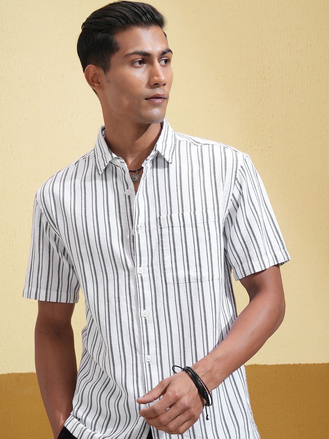 Locomotive Premium Men Dobby Textured Striped Relaxed Shirt - view 1
