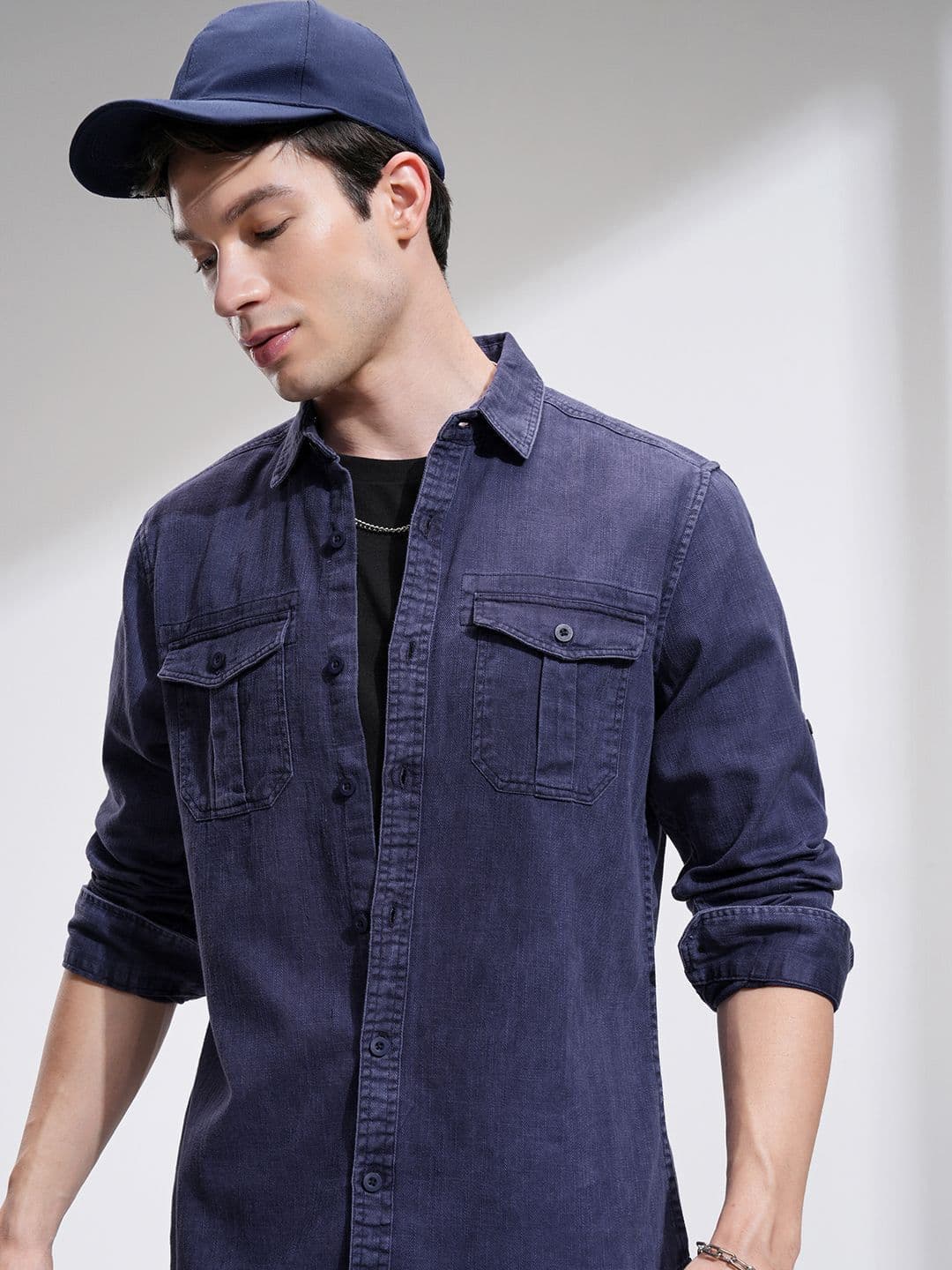 HIGHLANDER Men Sulphur Washed Roll-Up Sleeve Utility Pocket Casual Shirt - view 1