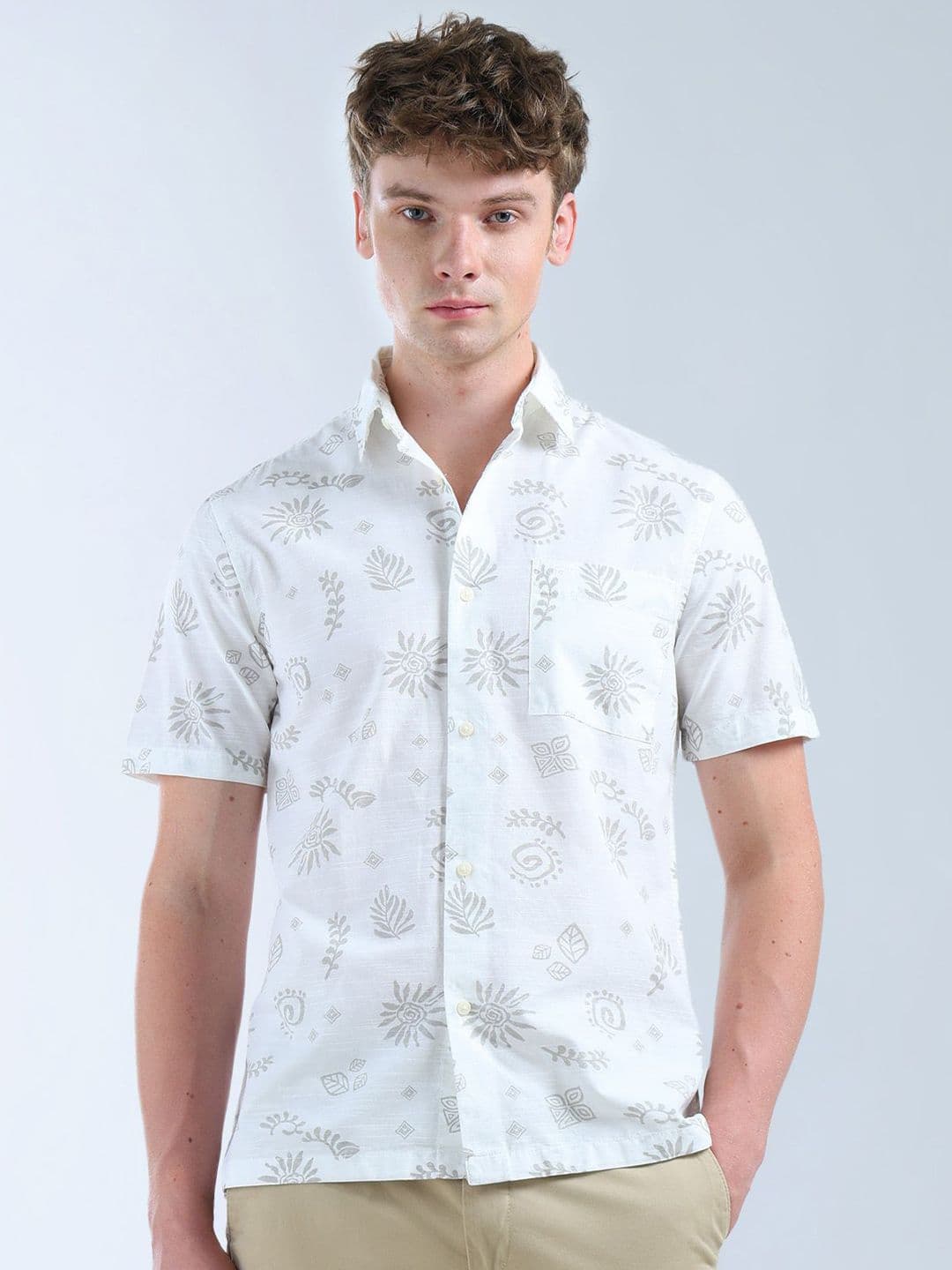 Flying Machine Men Classic Fit Spread Collar Floral Printed Cotton Casual Shirt - view 1