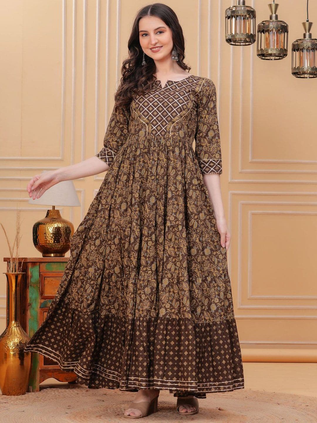Da Vastraagaar Ethnic Motifs Printed Notch Neck Pure Cotton Angrakha Kurta - view 1