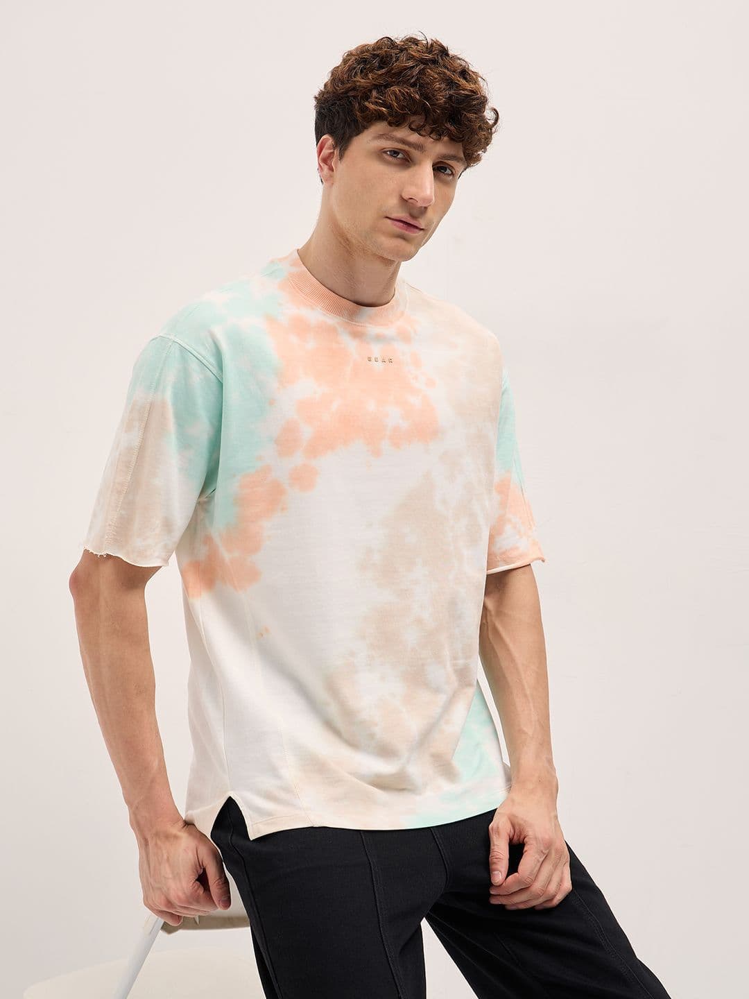 THE BEAR HOUSE Men Dyed Round Neck Cotton Oversized T-shirt - view 1