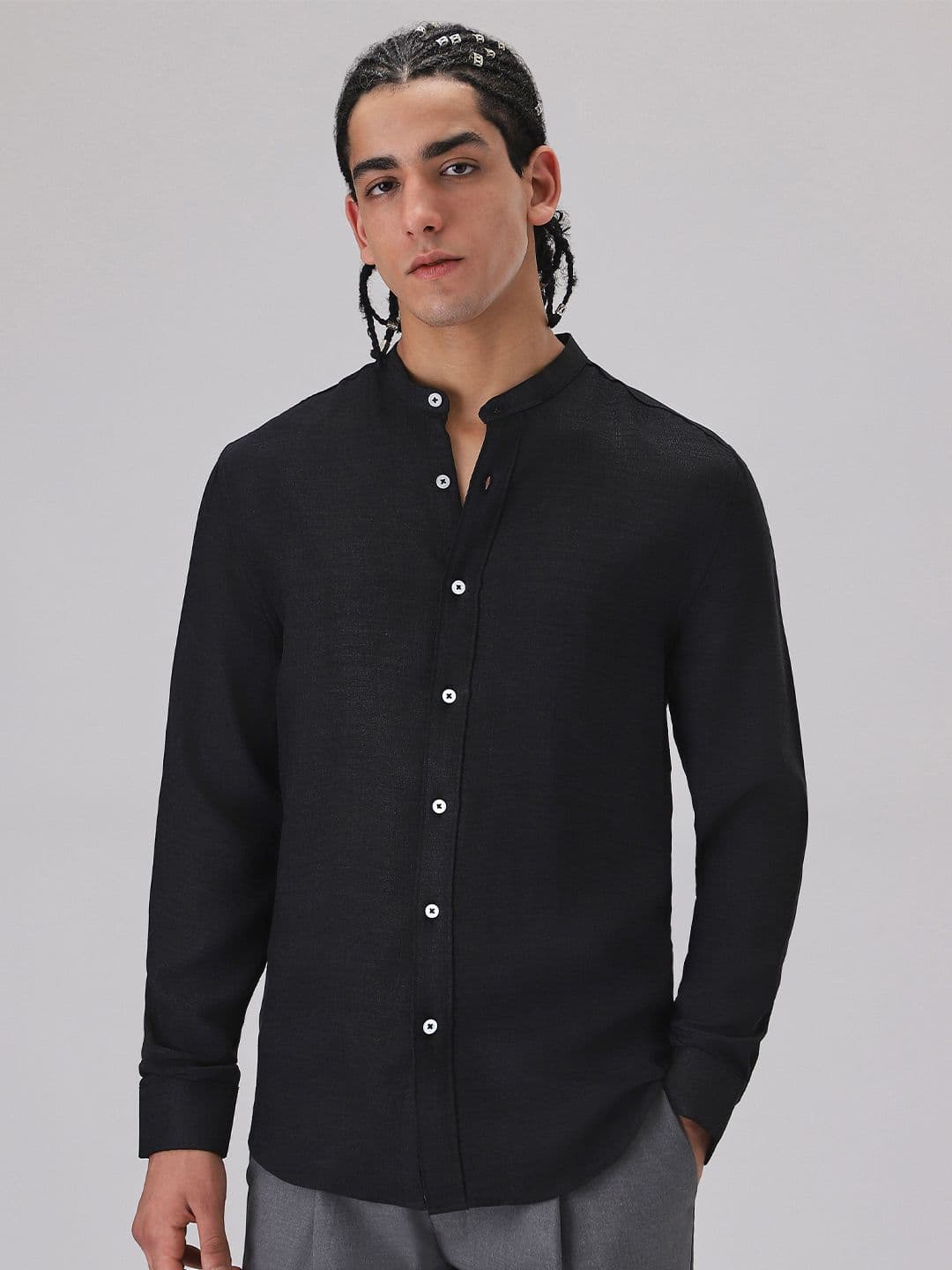 Banana Club Black Mandarin Collar Shirt - view 1