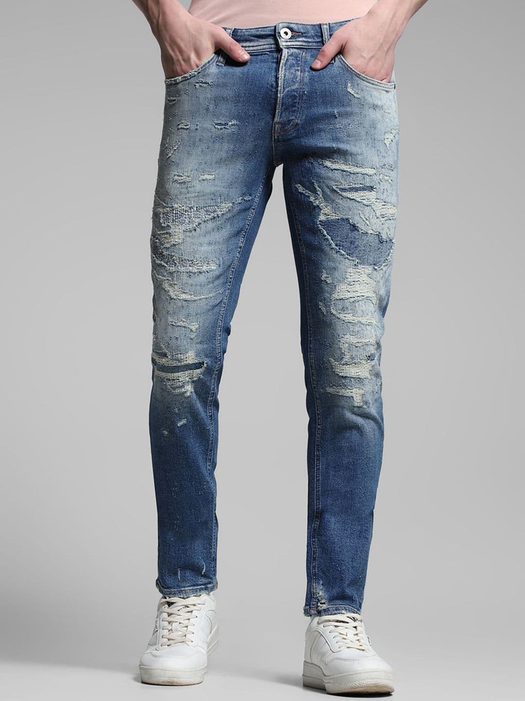 Jack & Jones Men Slim Fit Low-Rise Highly Distressed Heavy Fade Stretchable Jeans - view 1