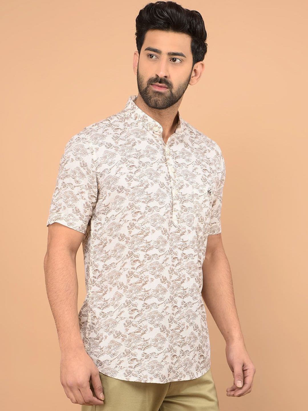 Crimsoune Club Floral Printed Band Collar Straight Kurta - view 1