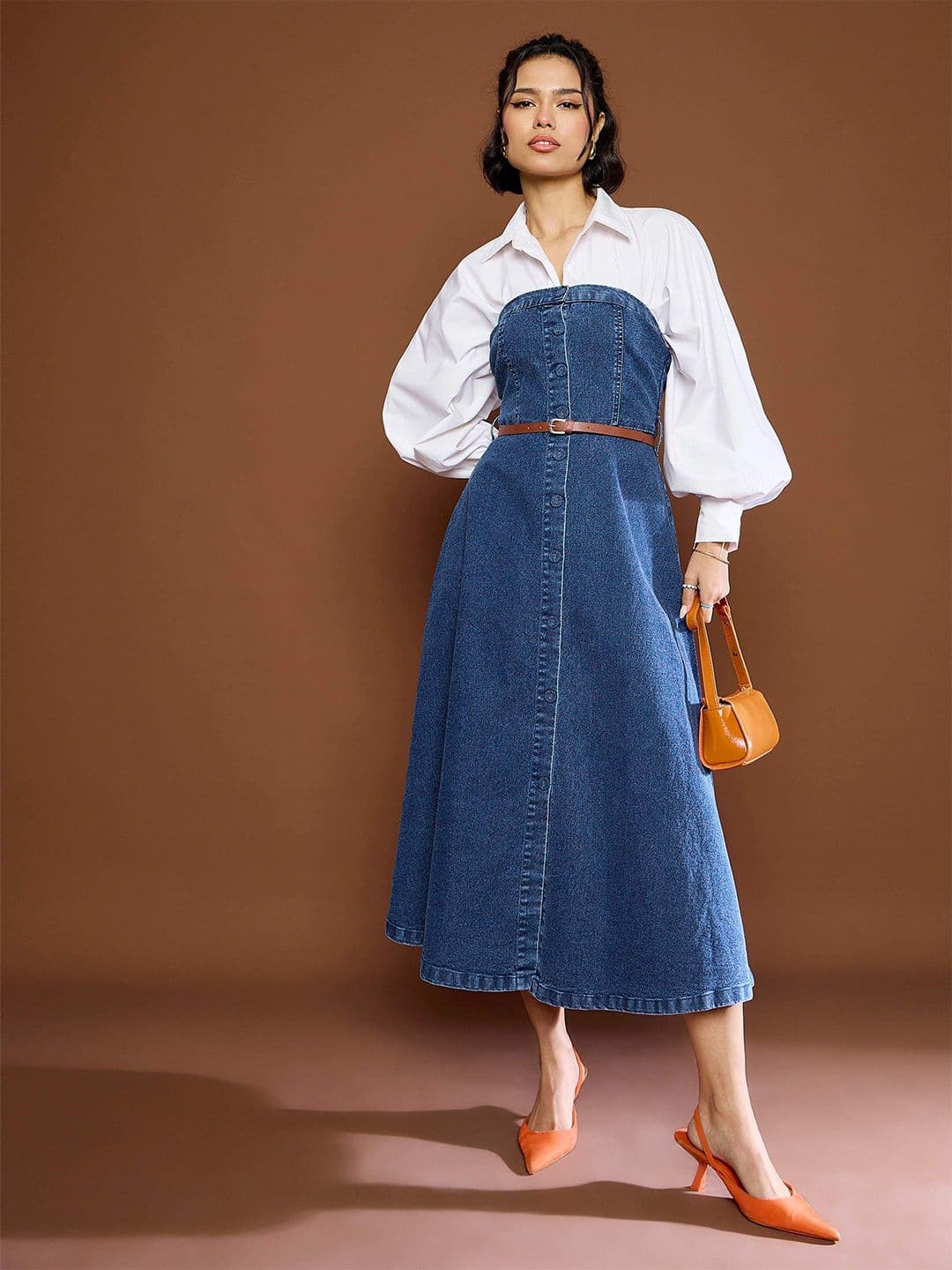 SASSAFRAS Women Strapless Denim Bandeau Midi Dress - view 1