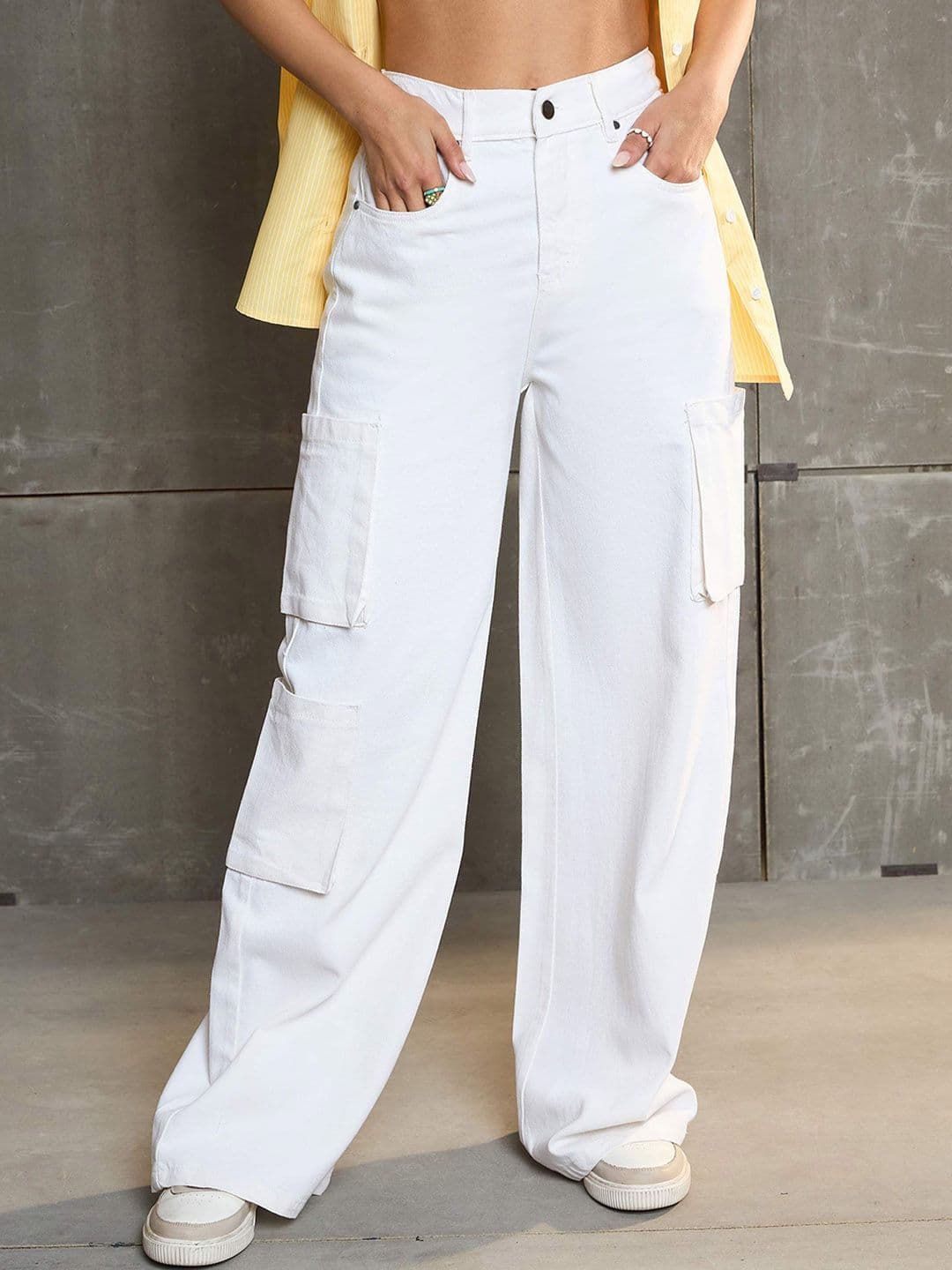 SASSAFRAS Women Comfort High-Rise Clean Look Light Fade Cargo Jeans - view 1