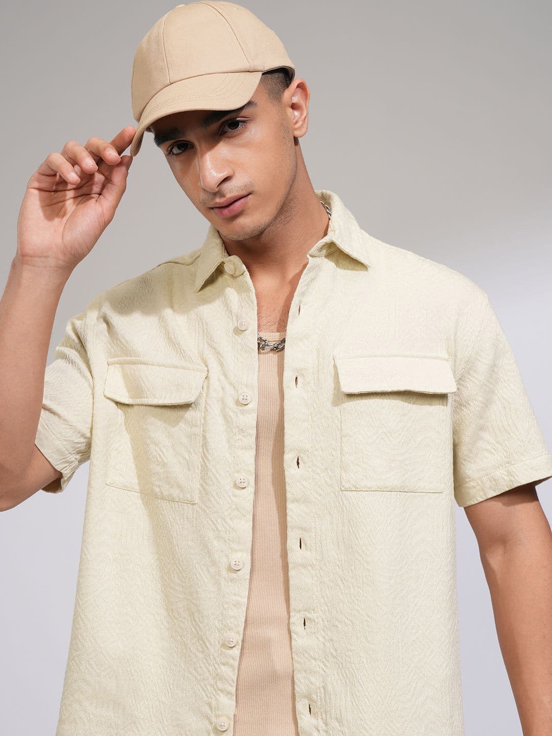 HIGHLANDER Men Oversized Fit Spread Collar Textured Cotton Casual Shirt - view 1