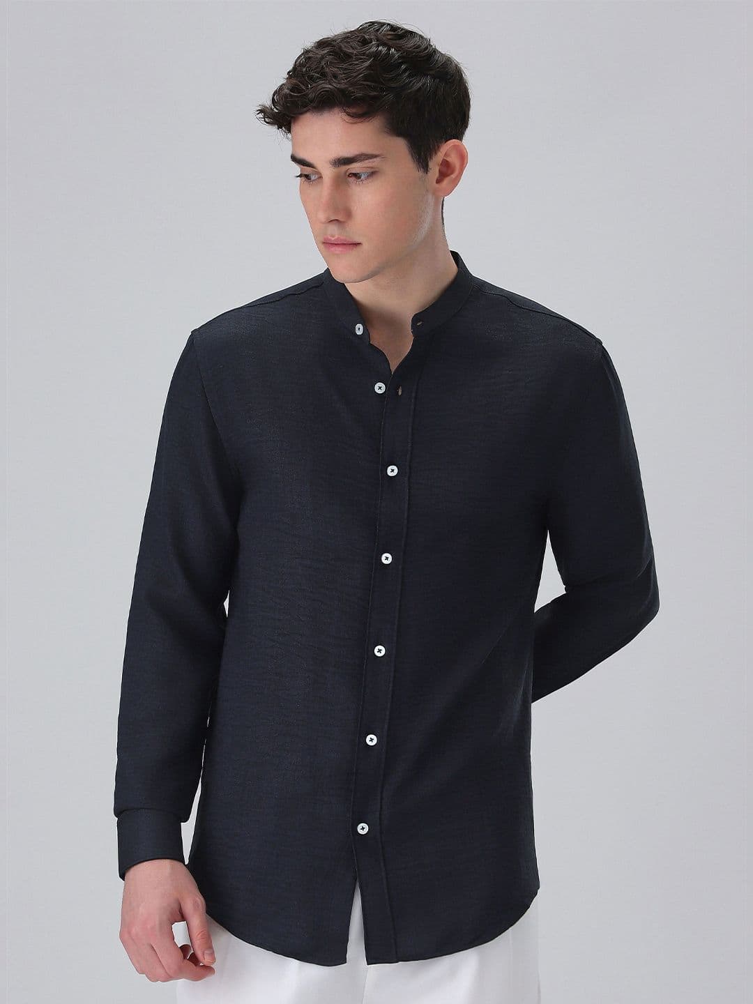 Banana Club Men Dark Blue Mandarin Collar Shirt - view 1