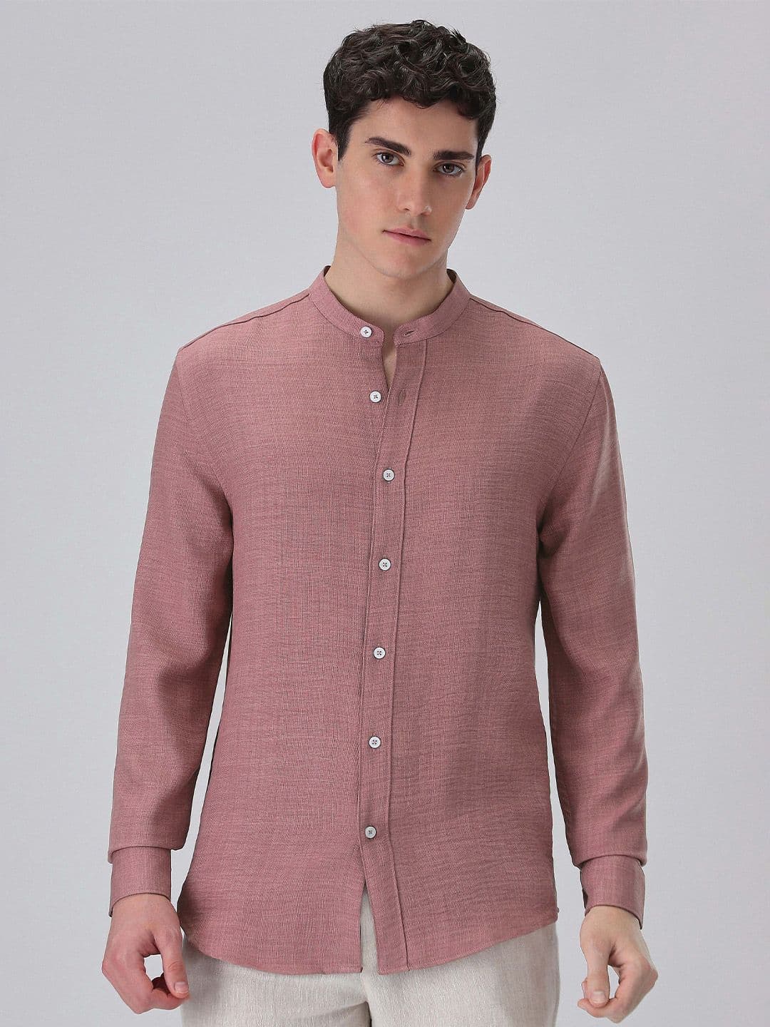 Banana Club Men Mauve Pink Mandarin Collar Shirt - view 1