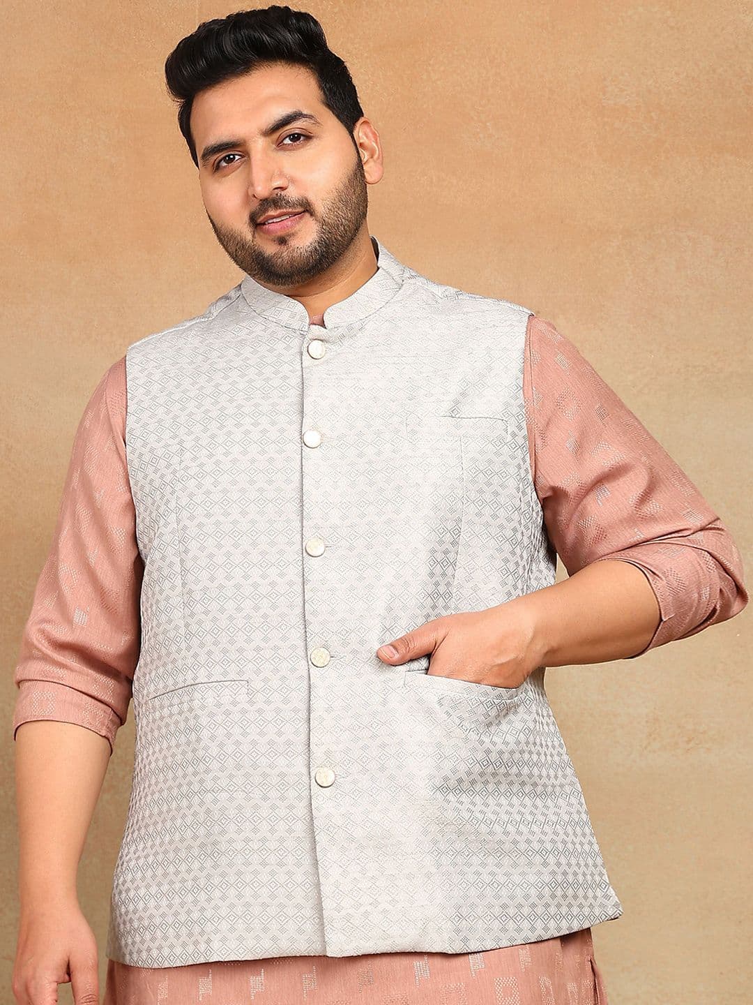 Sztori Men Plus Size Printed Brocade Nehru Jacket - view 1