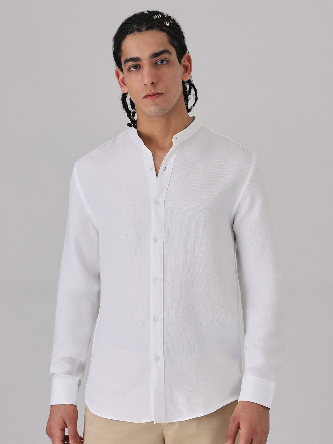 Banana Club Men White Mandarin Collar Shirt - view 1