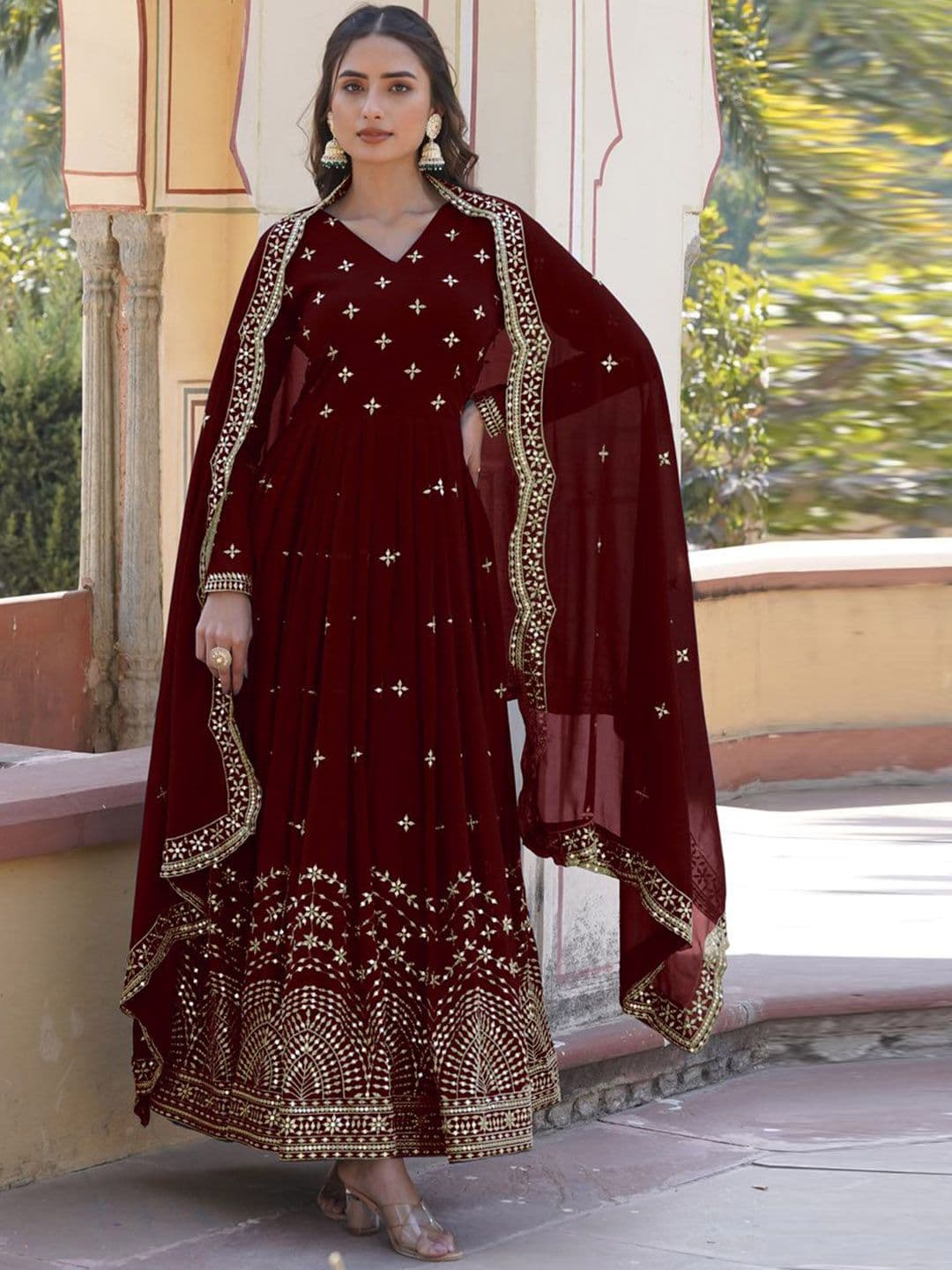 KALINI Embroidered Thread Work Anarkali Fit & Flared Ethnic Dresses With Dupatta - view 1