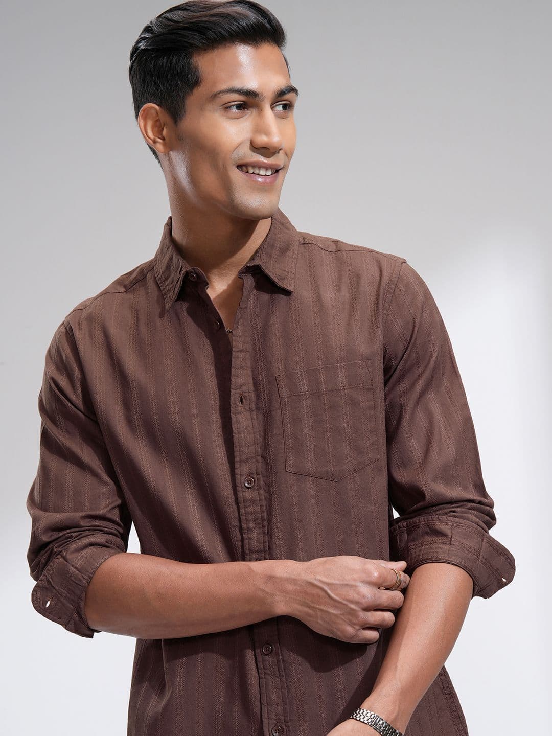 HIGHLANDER Men Dobby Textured Striped Casual Shirt - view 1