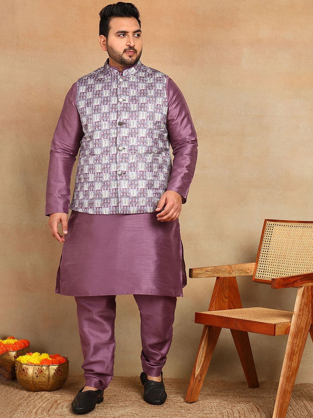 Sztori Men Printed Brocade Mandarin Collar Neck Nehru Jacket - view 1