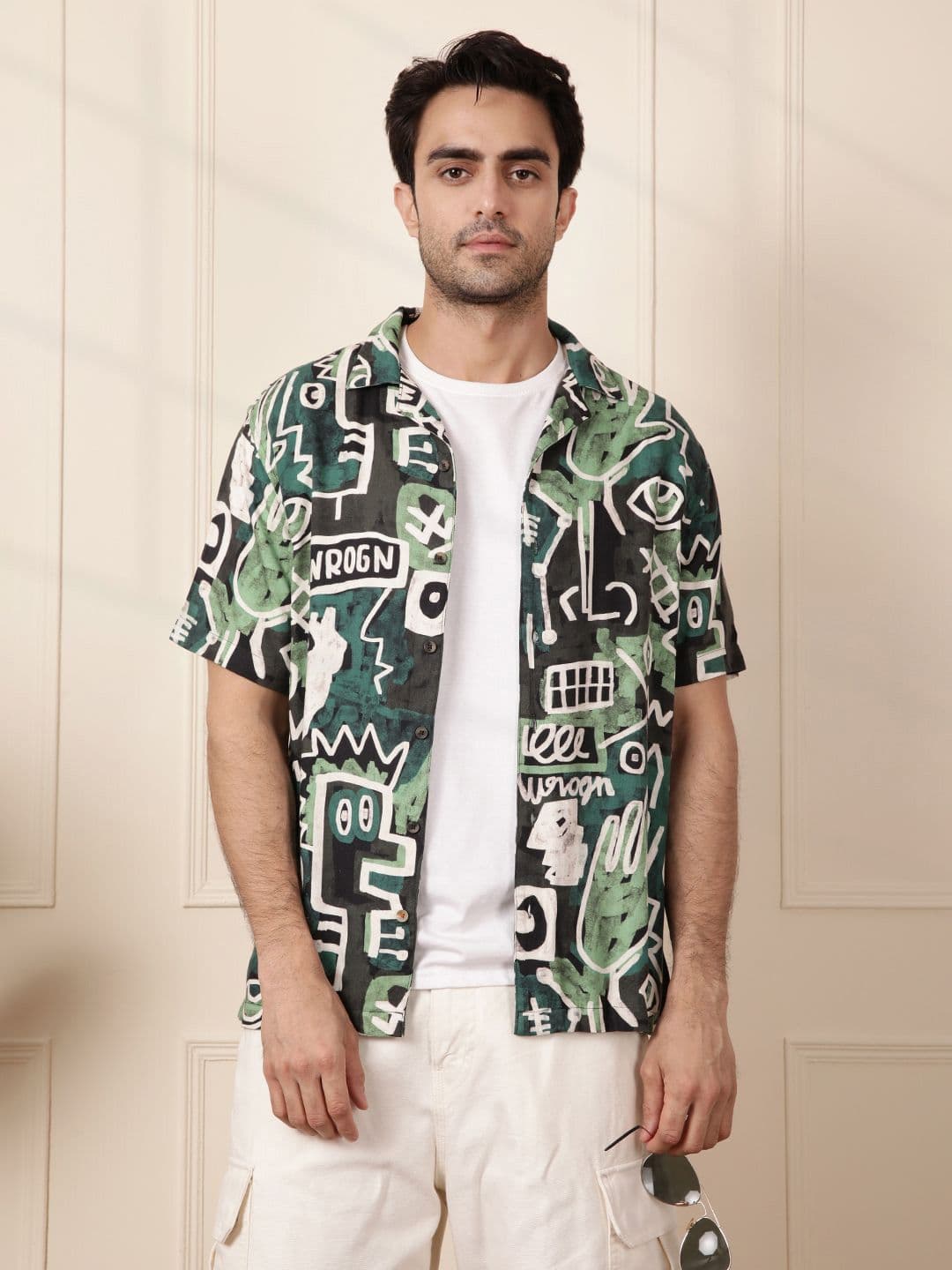 WROGN Men Comfort Fit Cuban Collar Graphic Printed Casual Shirt - view 1