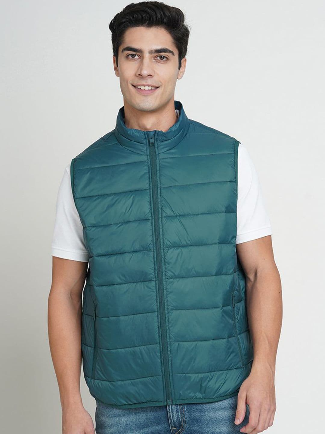 Jack & Jones Men Mock Collar Solid Casual Puffer Jacket - view 1