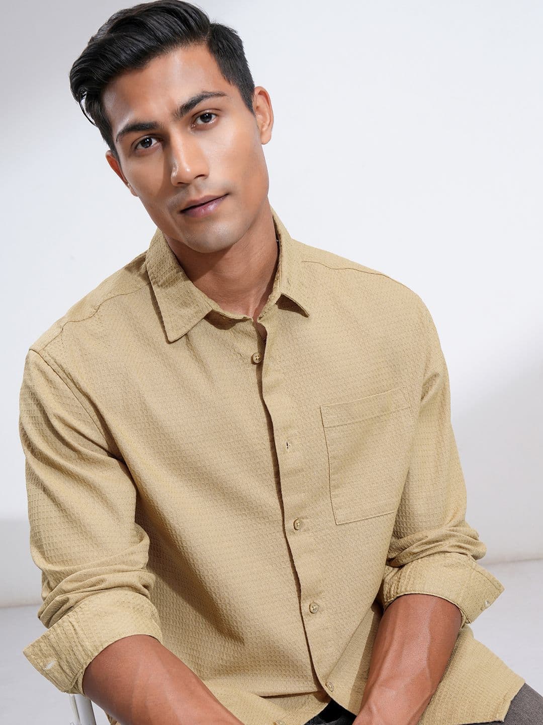 HIGHLANDER Men Dobby Textured Solid Relaxed Shirt - view 1
