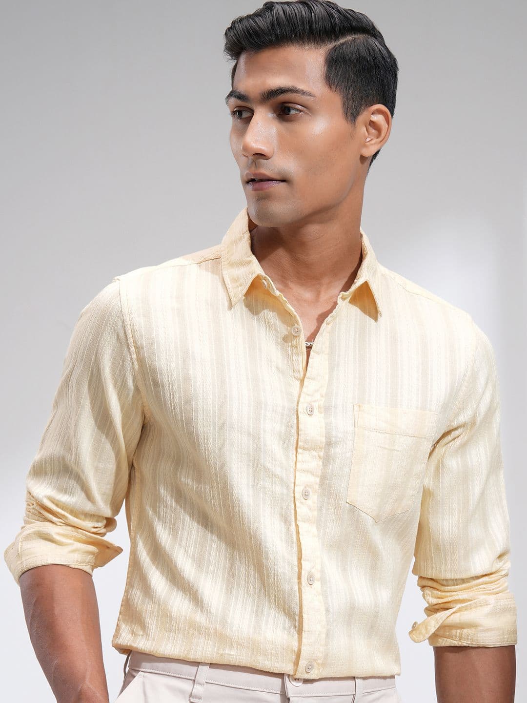 HIGHLANDER Men Spread Collar Textured Cotton Casual Shirt - view 1