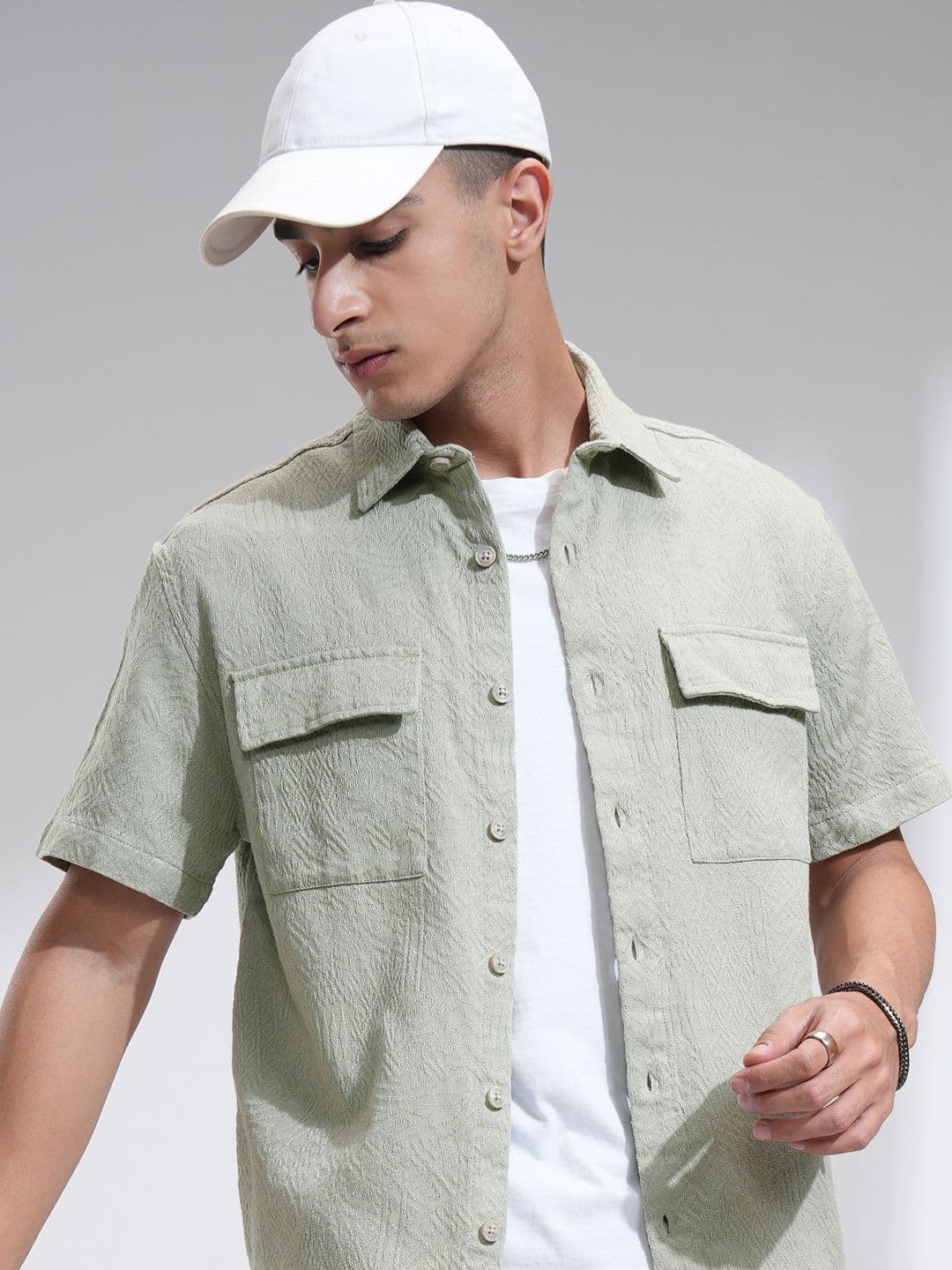 HIGHLANDER Men Oversized Fit Spread Collar Textured Cotton Casual Shirt - view 1
