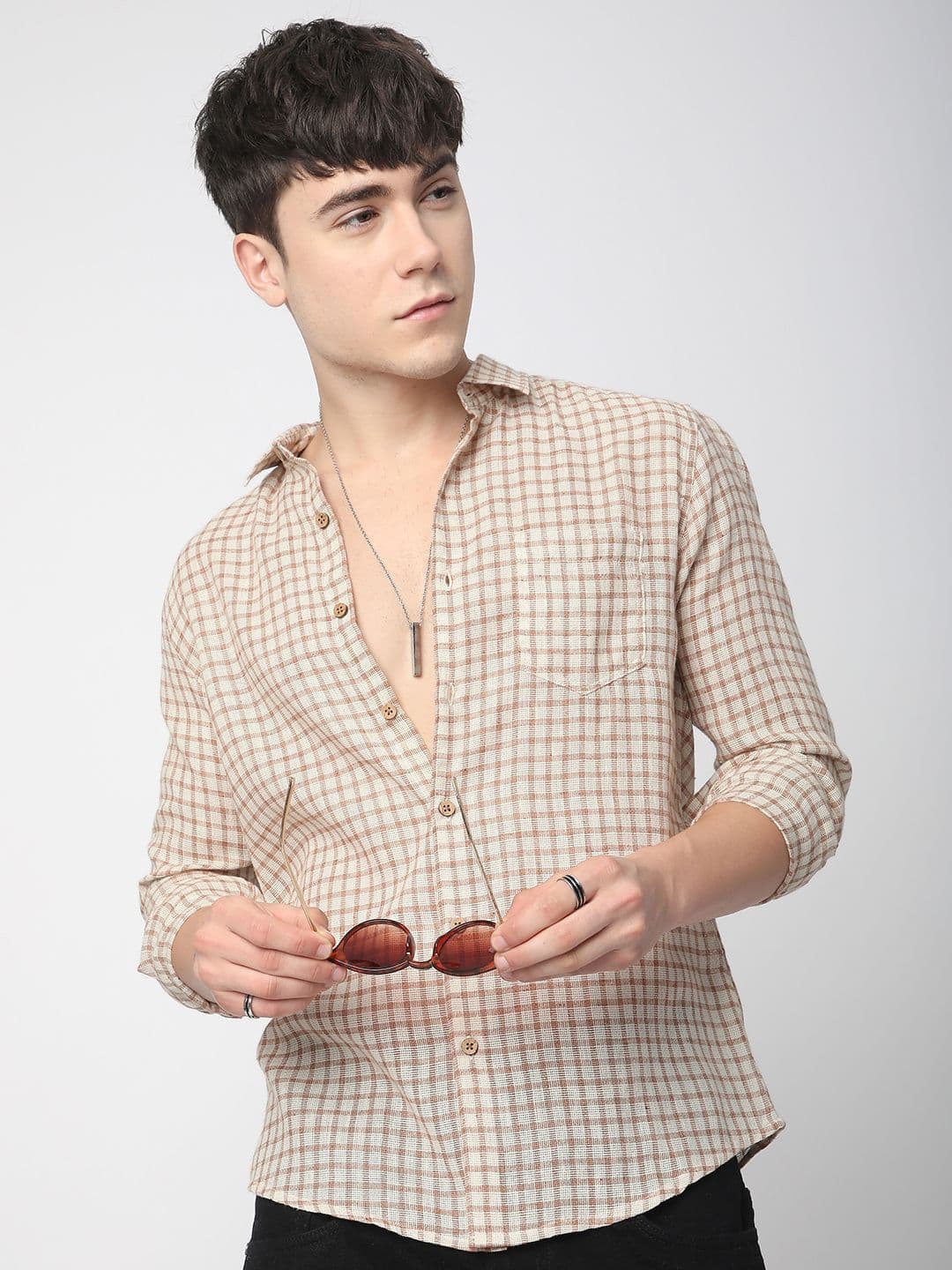 VASTRADO Men Classic Fit Spread Collar Checked Cotton Casual Shirt - view 1