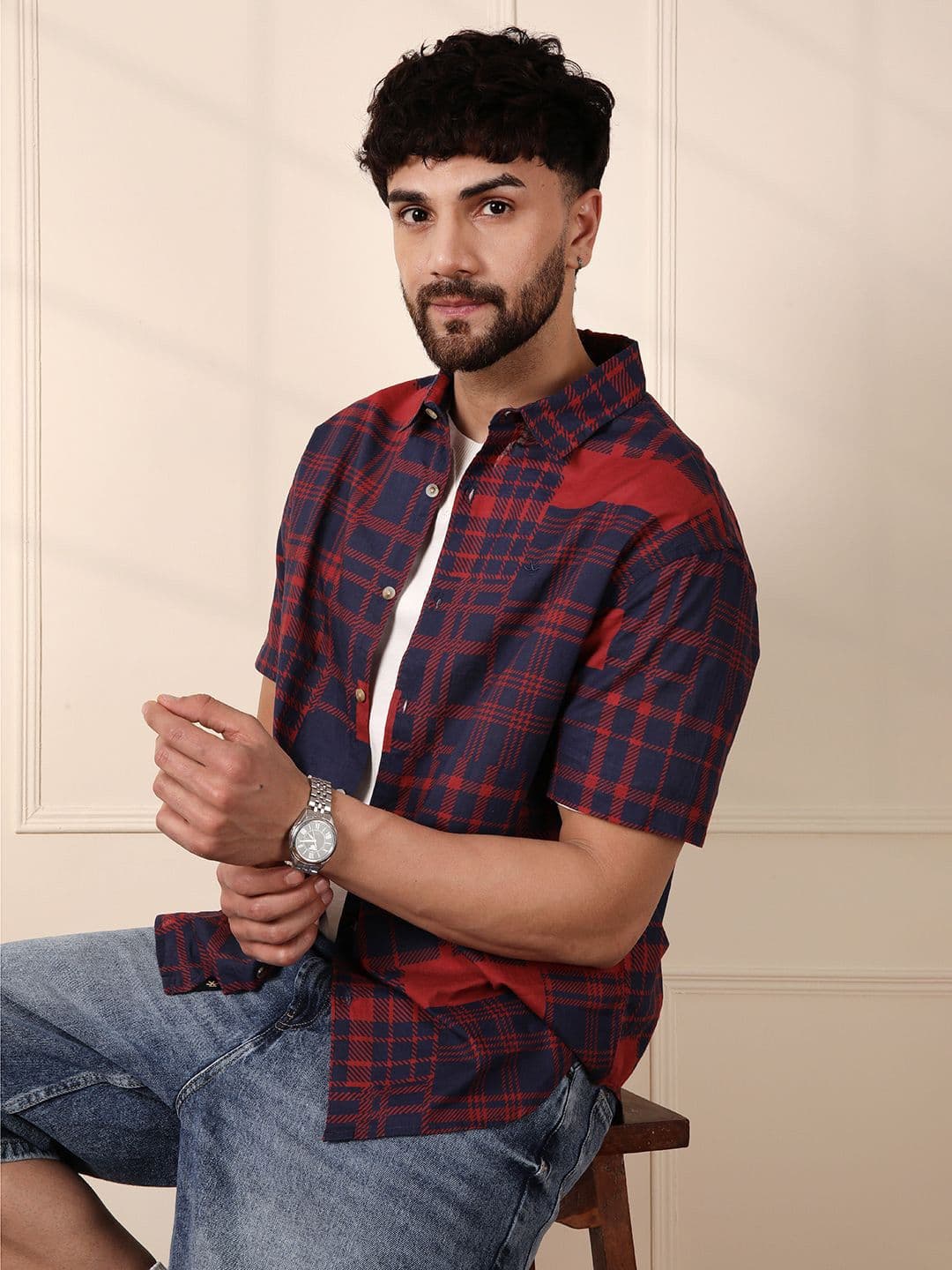 WROGN Men Comfort Fit Spread Collar Tartan Checked Cotton Casual Shirt - view 1