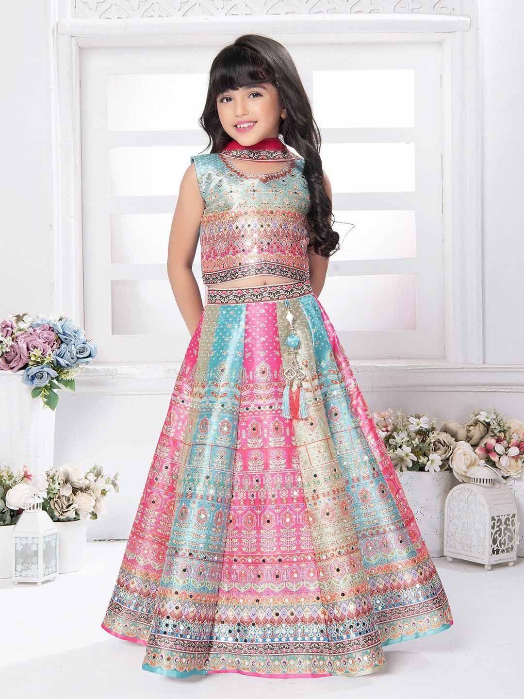 BAESD Girls Printed Round Neck Sequinned Ready to Wear Lehenga & Blouse With Dupatta - view 1