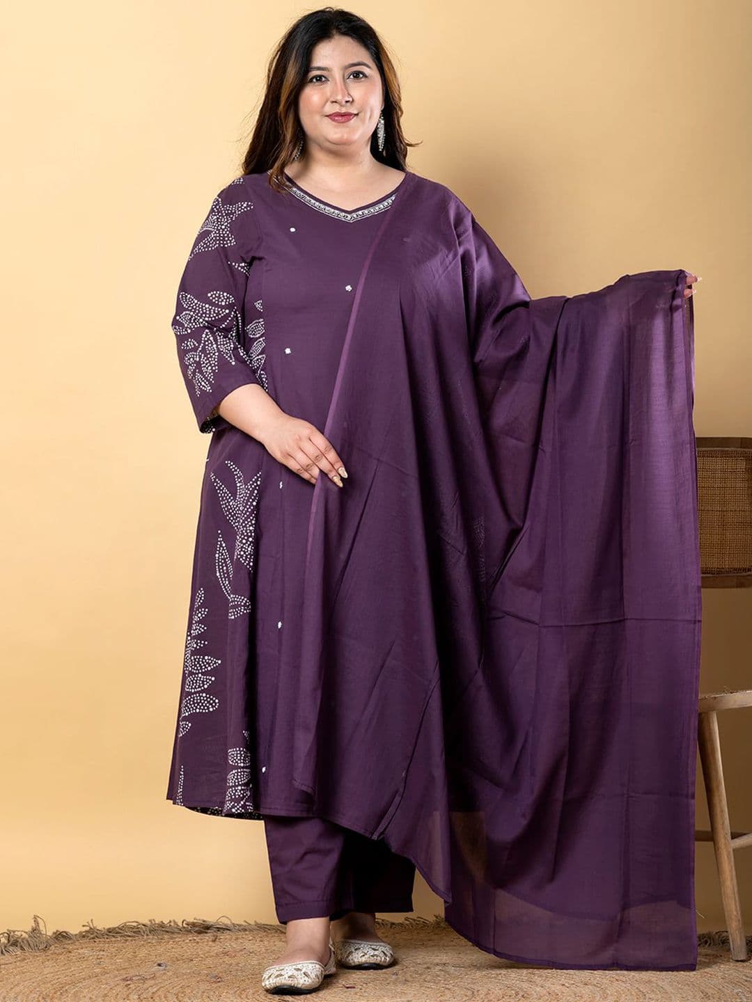 Readiprint Plus Size Printed Pure Cotton Anarkali Kurta with Trousers & Dupatta - view 1
