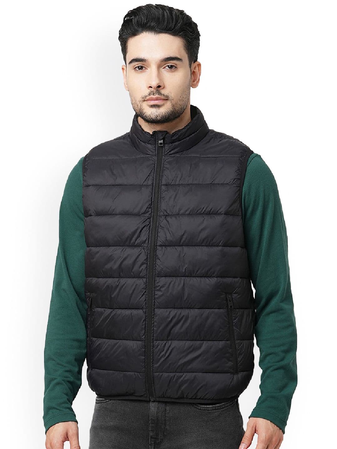 Jack & Jones Men Mock Collar Solid Casual Puffer Jacket - view 1