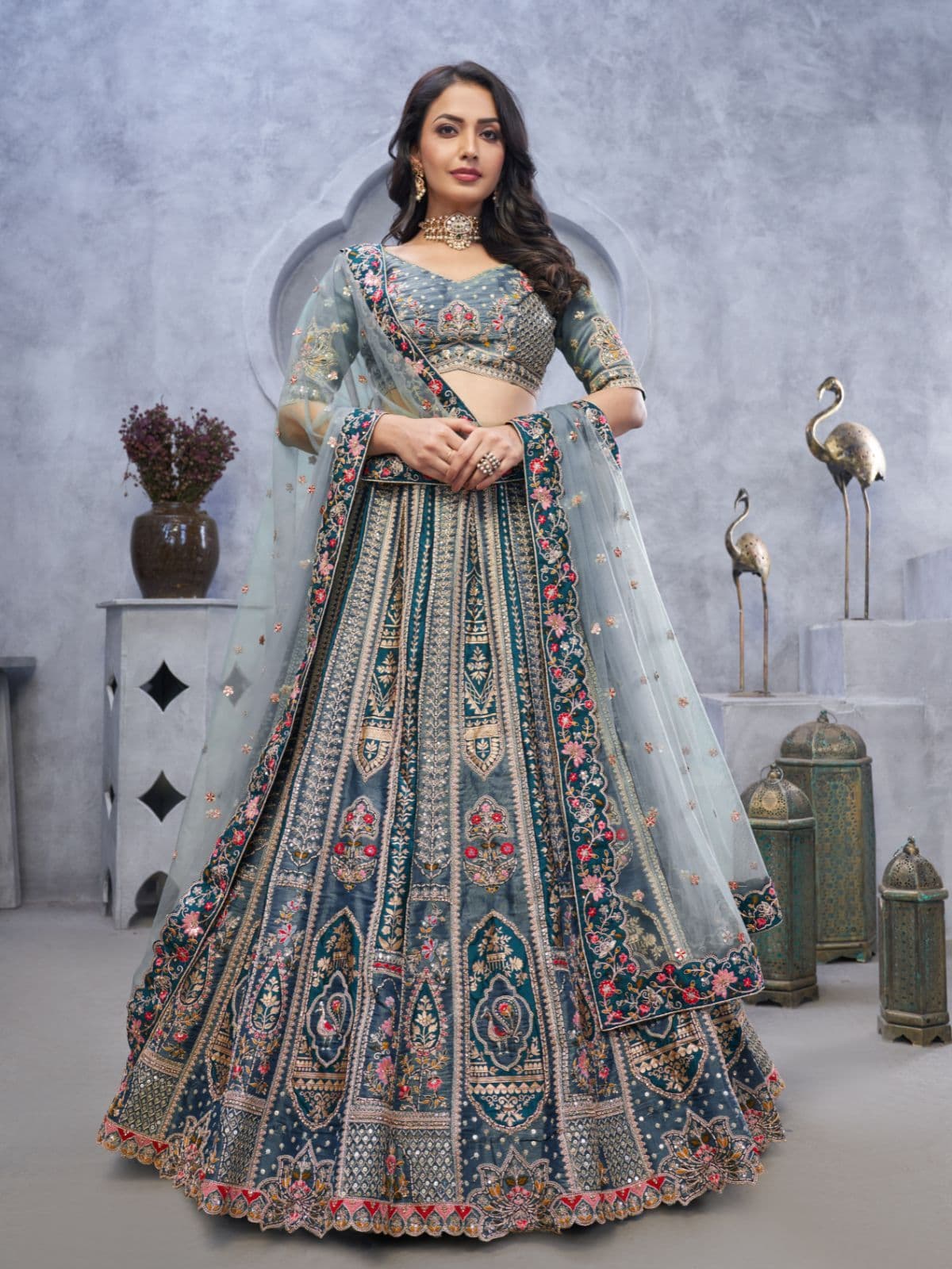 ODETTE Embellished Sequinned Semi-Stitched Lehenga & Unstitched Blouse With Dupatta - view 1